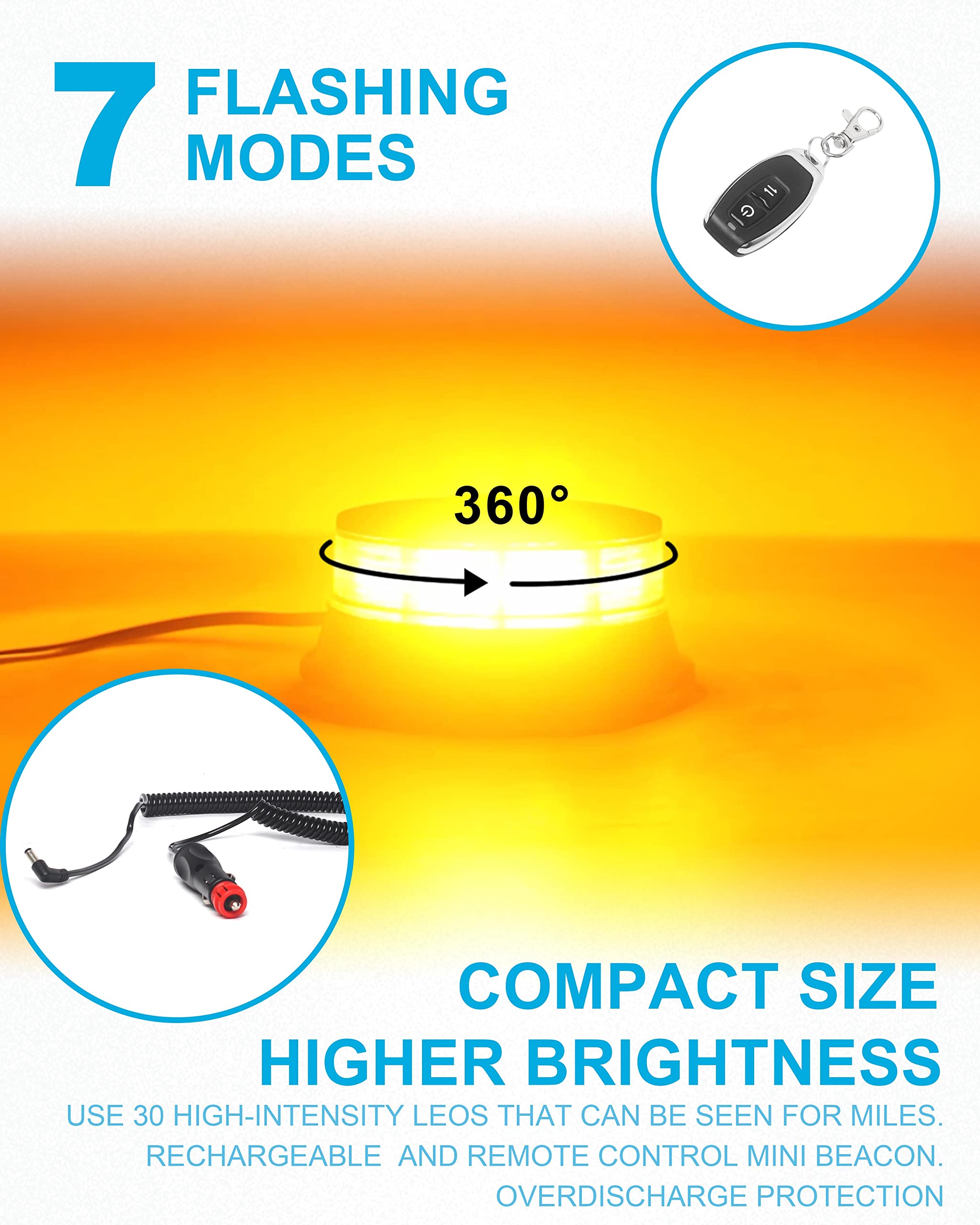 Agrieyes Amber Remote Control Beacon Light - Rechargeable Wireless Strobe for Golf Carts & Trucks, 12-30V Safety Warning Caution Light