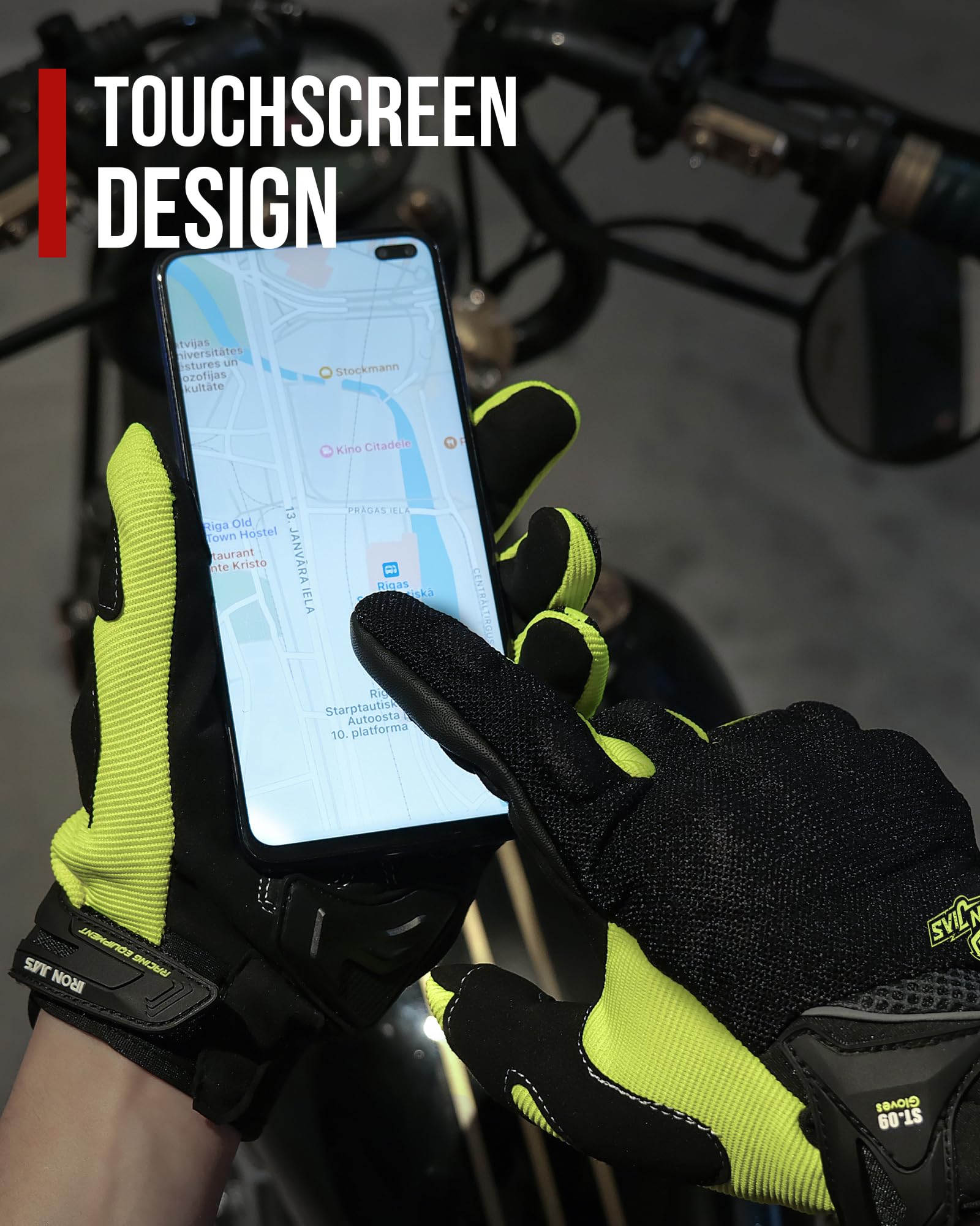 Borleni Motorcycle Gloves - Full Finger Touchscreen Motorbike Gloves For Women & Men - Camping, Climbing, Hiking, Cycling & Riding
