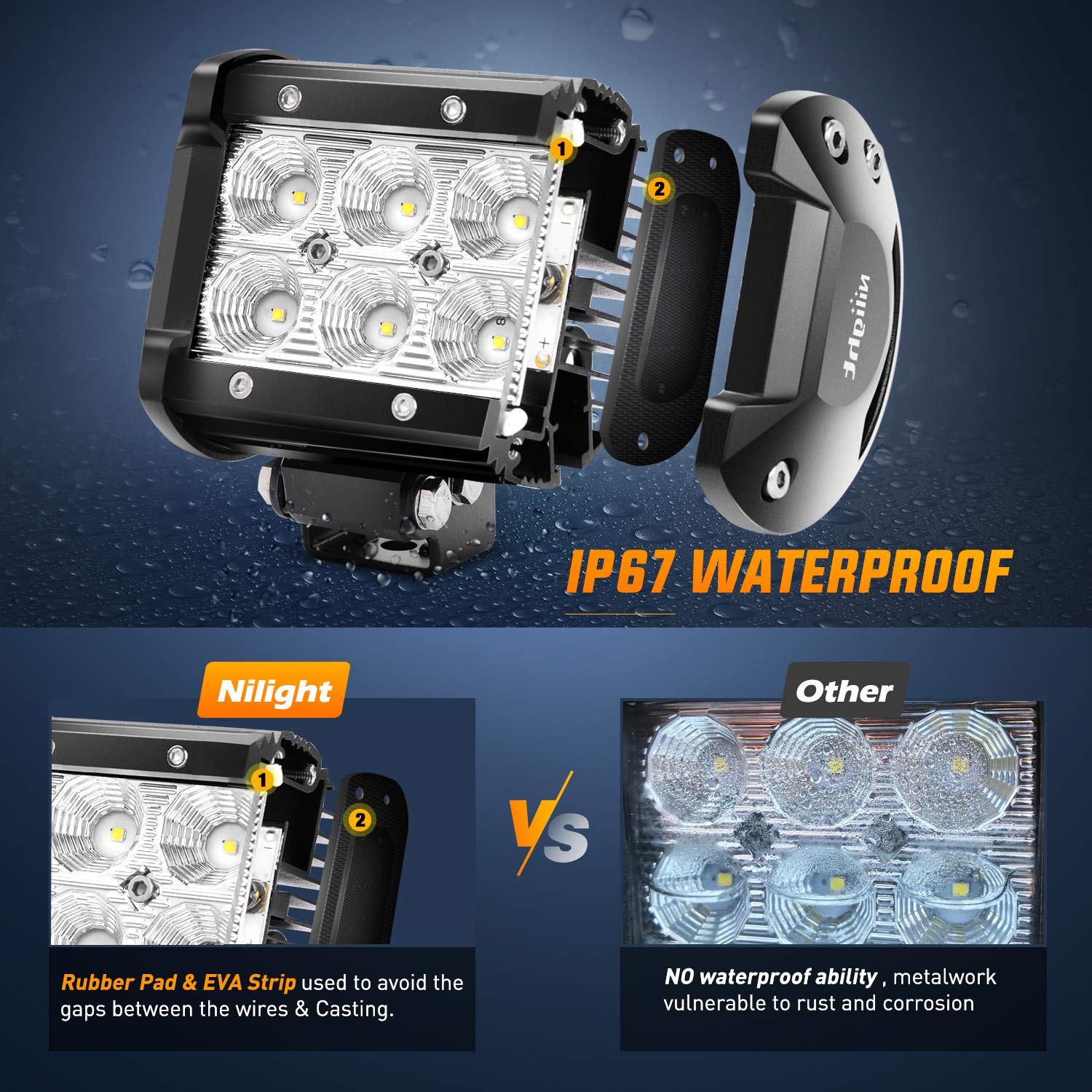 Nilight Led Pods 18W 1260Lm Flood Off Road Driving Fog Light Bar Work Lighting For Truck Tractor Pickup Boat Suv Atv Utv 4Wd Car