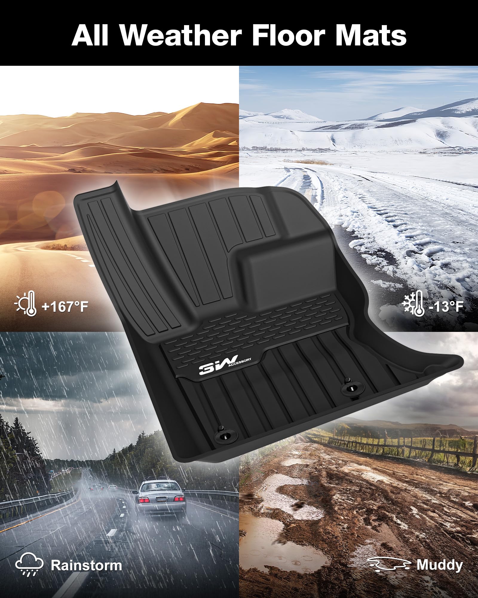 3W TPE All Weather Floor Mats for 2017-2026 Range Rover Velar & Jaguar F-Pace, Black, Full Set, RR Velar Model ZY1050806-1