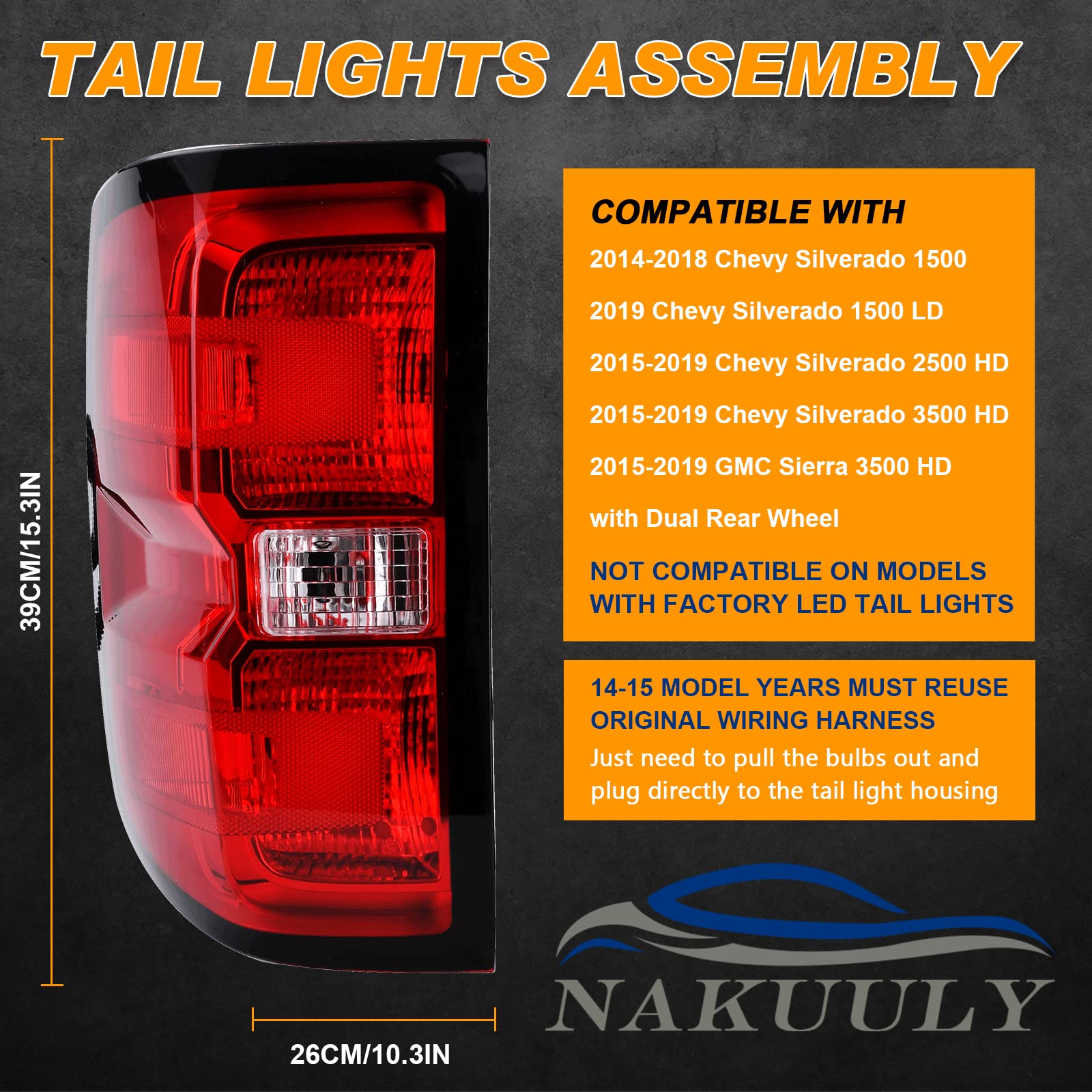 Nakuuly Factory Style Tail Light Assembly Compatible With 2016-2019 Chevy Silverado 1500 2500 Hd Gmc Sierra 3500 Hd Left Driver
