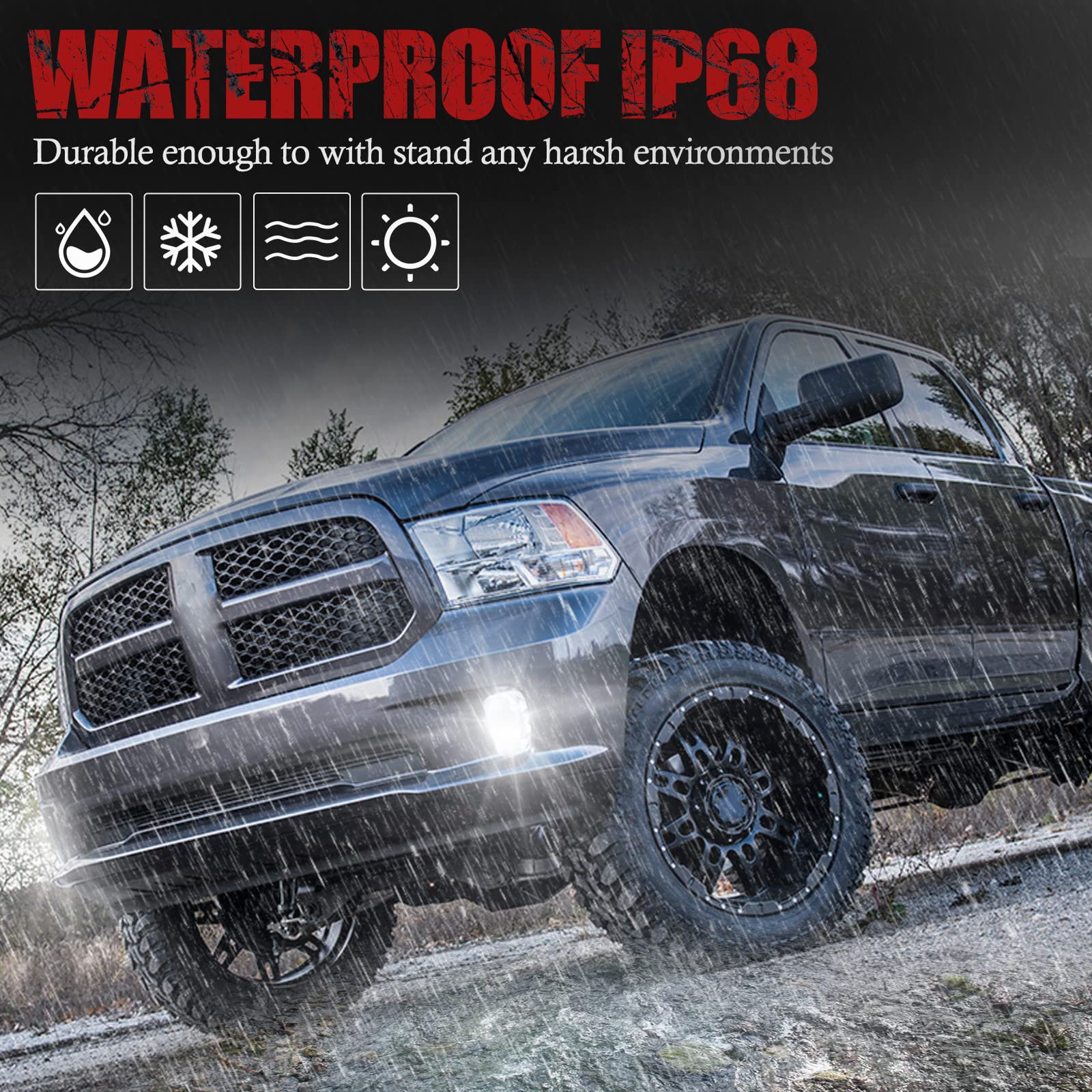 BUNKER INDUST Dodge Ram LED Fog Light Set with DRL, Model F-RAM-0004-FRD*2, for 2013-2018 Ram 1500, Spot Flood