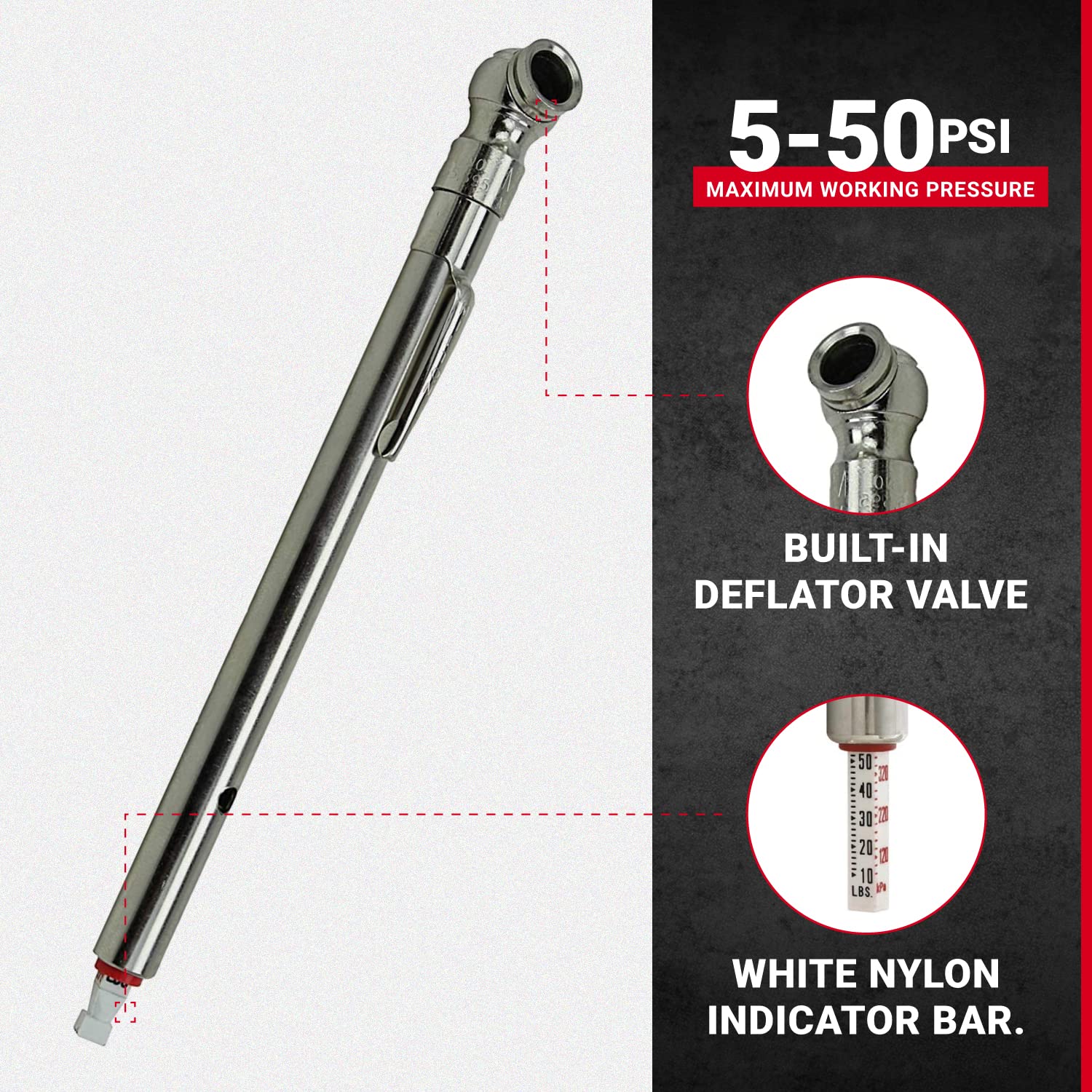 Milton S-928 Tire Pressure Gauge, Air/Water-Filled, Built-in Deflator Valve, Measures PSI & kPa, Durable Aluminum Construction
