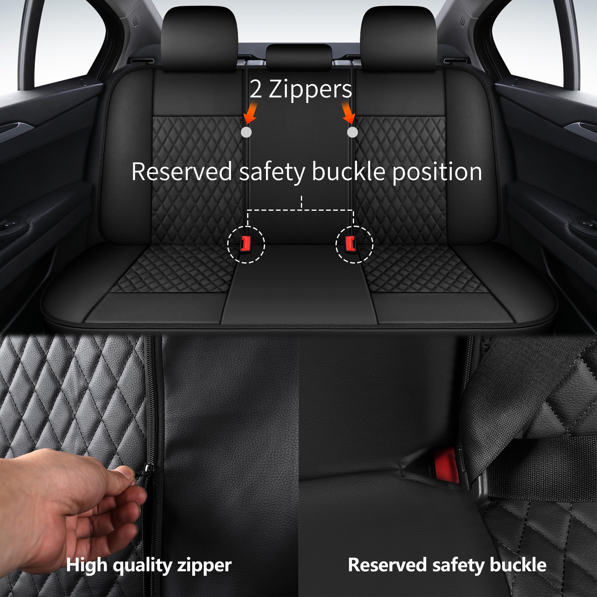 HChengkikz Leather Car Seat Covers Full Set, Breathable & Waterproof, PU, Black, Airbag Compatible for Cars, SUVs, Vans, Trucks