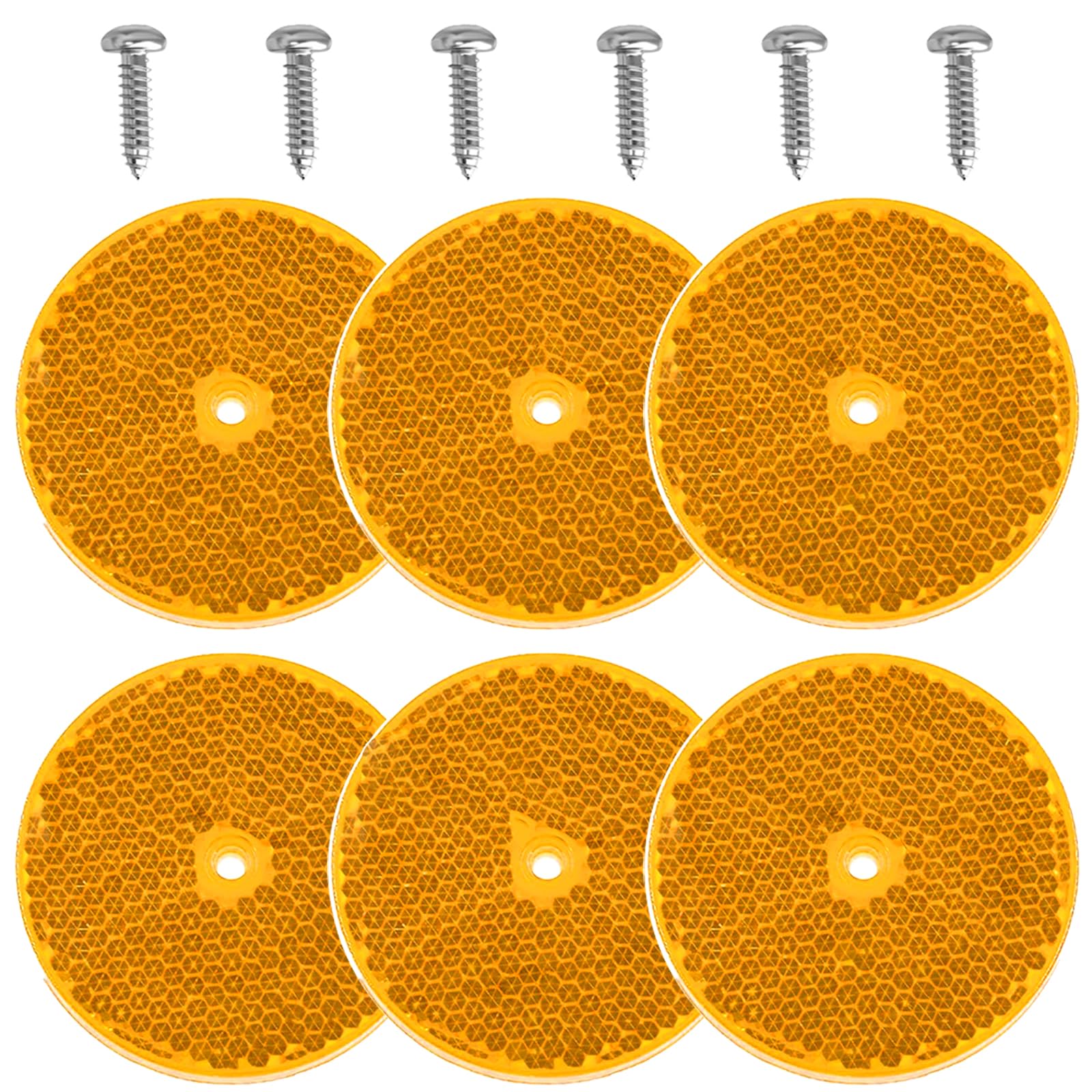 Smseace 12Pcs Safety Reflectors Yellow Round Reflectors With Stainless Steel Screw Used For Mailboxes,Driveway,Tunnels,Post,Cars
