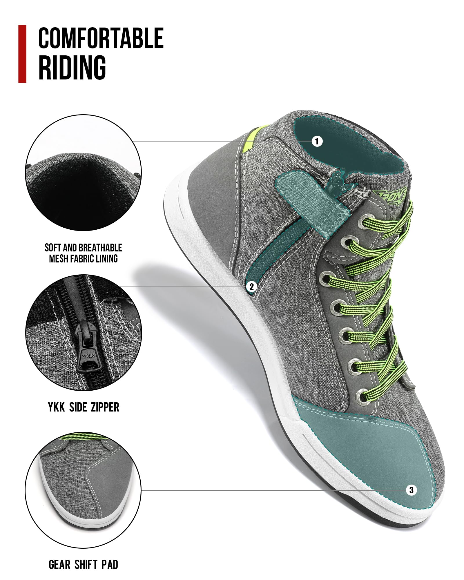 Iron Jia'S Motorcycle Shoes For Men, Breathable Anti-Slip Protective Gear, Powersport Casual Motorcycle Riding Boots (Grey 12)