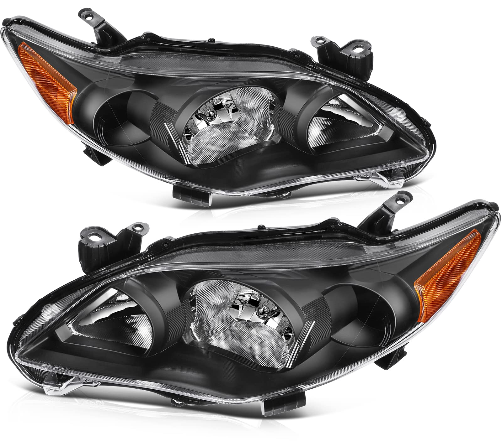 OCPTY Compatible for Toyota Corolla 2011-2013 Headlight Headlamps Black Housing Amber Reflector