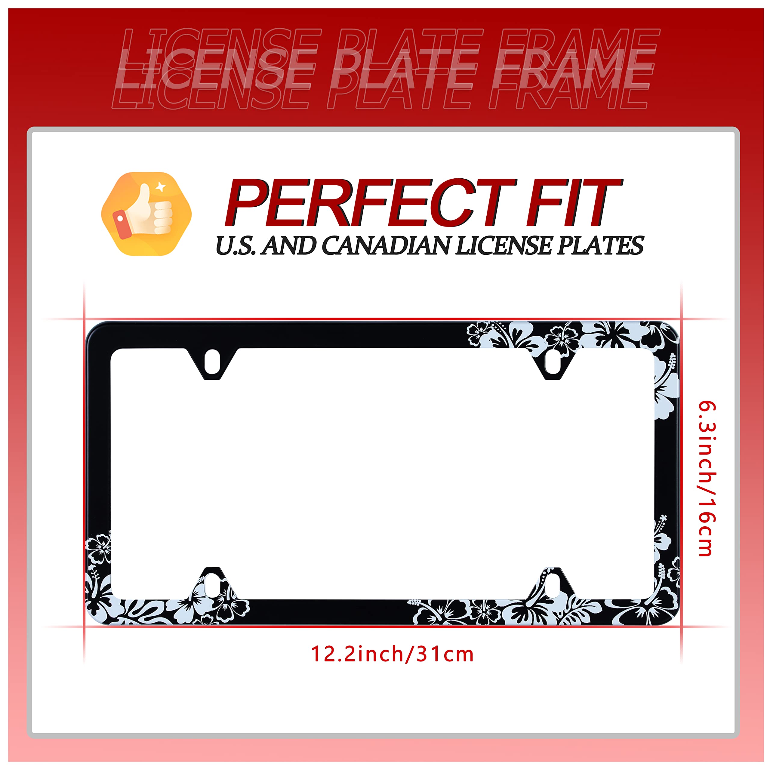 Hibiscus Flower License Plate Frame Hawiian Tropical Floral License Plate Holder Stainless Steel Auto Parts Decoration With Scre