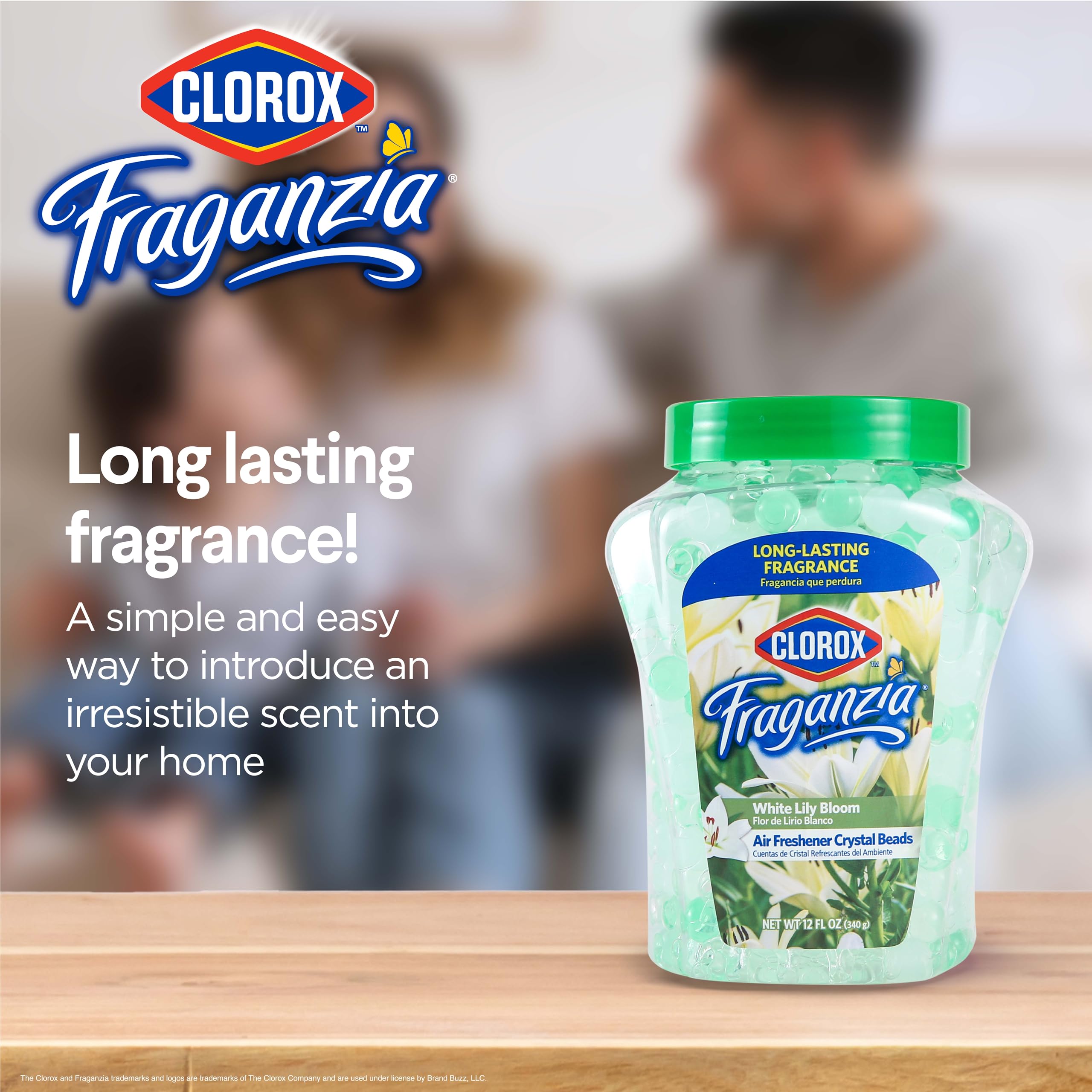 Clorox Fraganzia Crystal Beads Air Freshener, White Lily Bloom, 12 Fl Oz - Long-Lasting Odor Eliminator for Home, Car, or Office