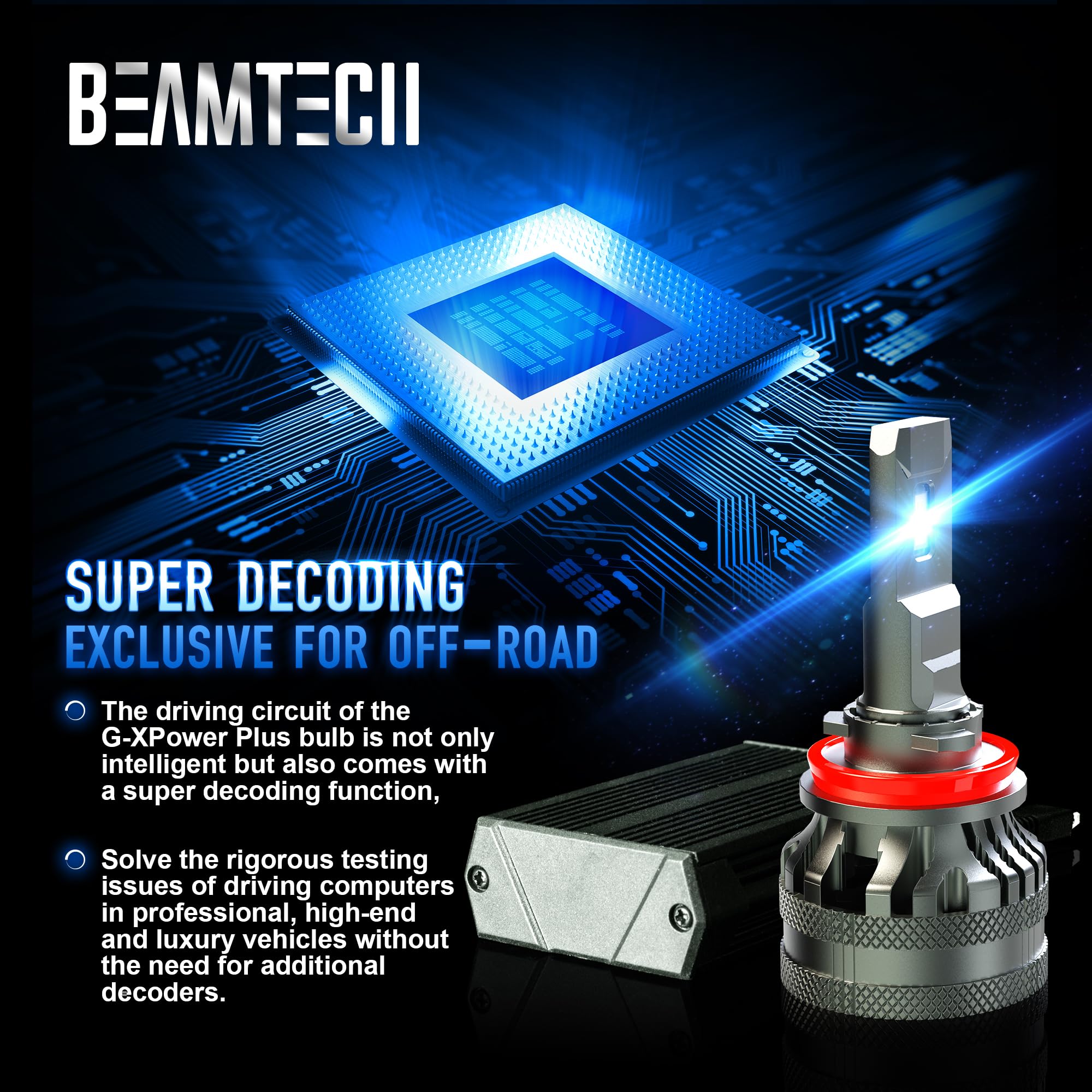 Beamtech H11/H8/H9 Bulbs, G-Xp Chips Canbus Ready 600% Brighter High Power 6500K Xenon White 360 Degree Lighting Plug N Play Fog