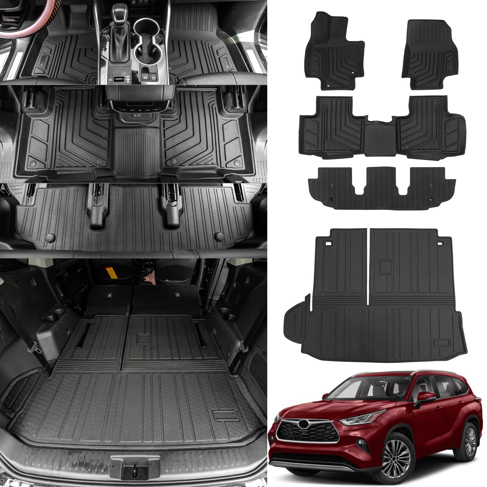 Bomely Floor Mats Compatible With 2020-2025 Toyota Highlander Cargo Liner Back Seat Cover Hybrid Fuel 2024 7 Seats Highlander Ac