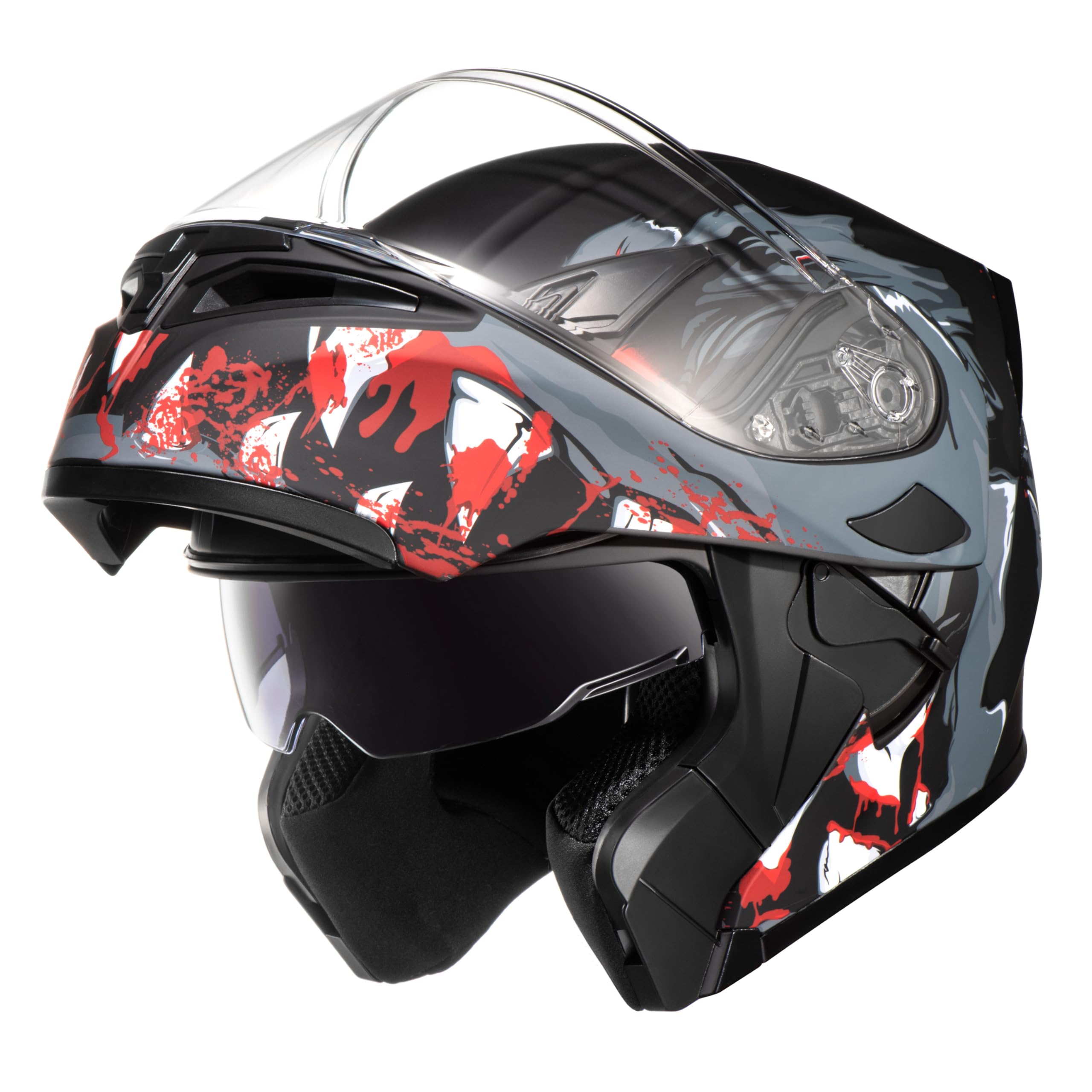 Kypara Motorcycle Dual Visor Flip Up Modular Full Face Helmet With Dot Certification Of Impressionism (M, Bloodhound)
