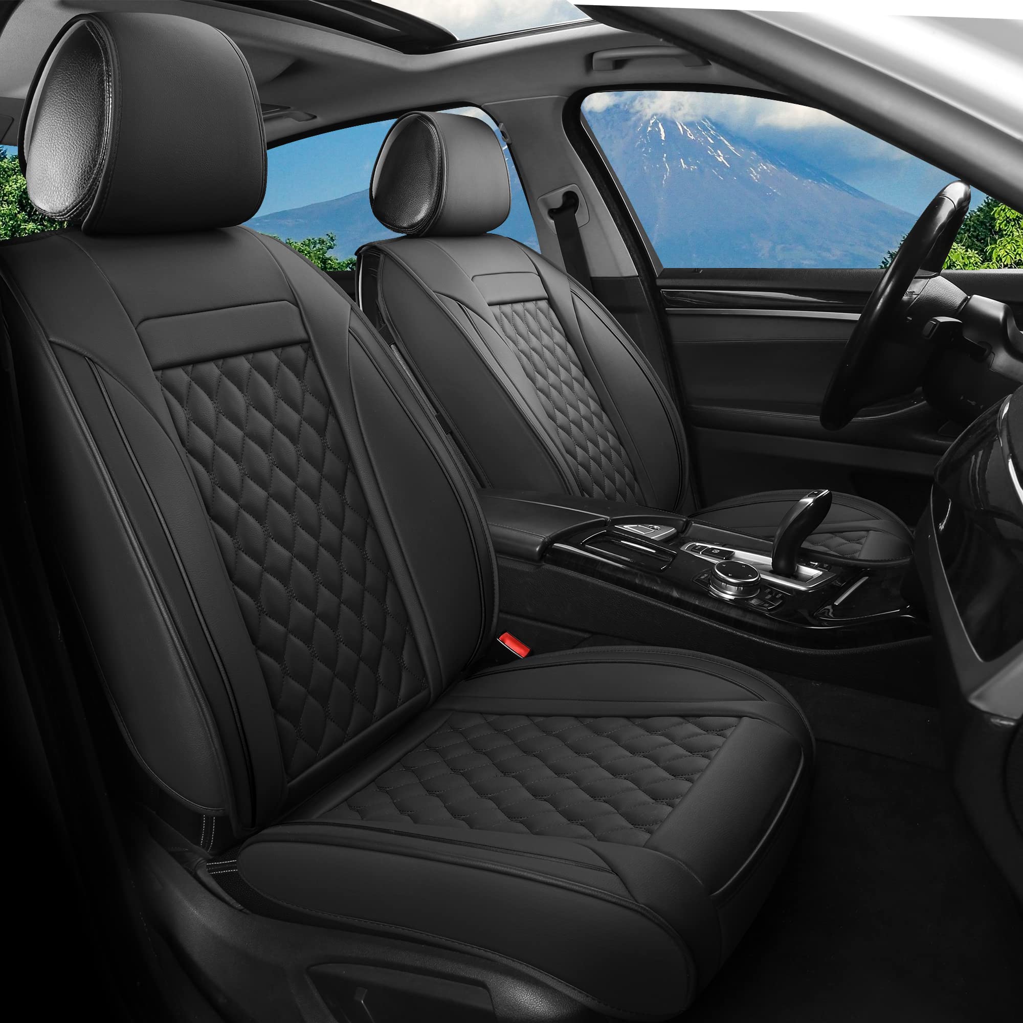 Vankerful Car Seat Covers Front Pair,Universal Fit For Most Cars,Suv,Sedans And Pick-Up Trucks,Automotive Faux Leather Vehicle Cushion Covers(Front Pair,Black)