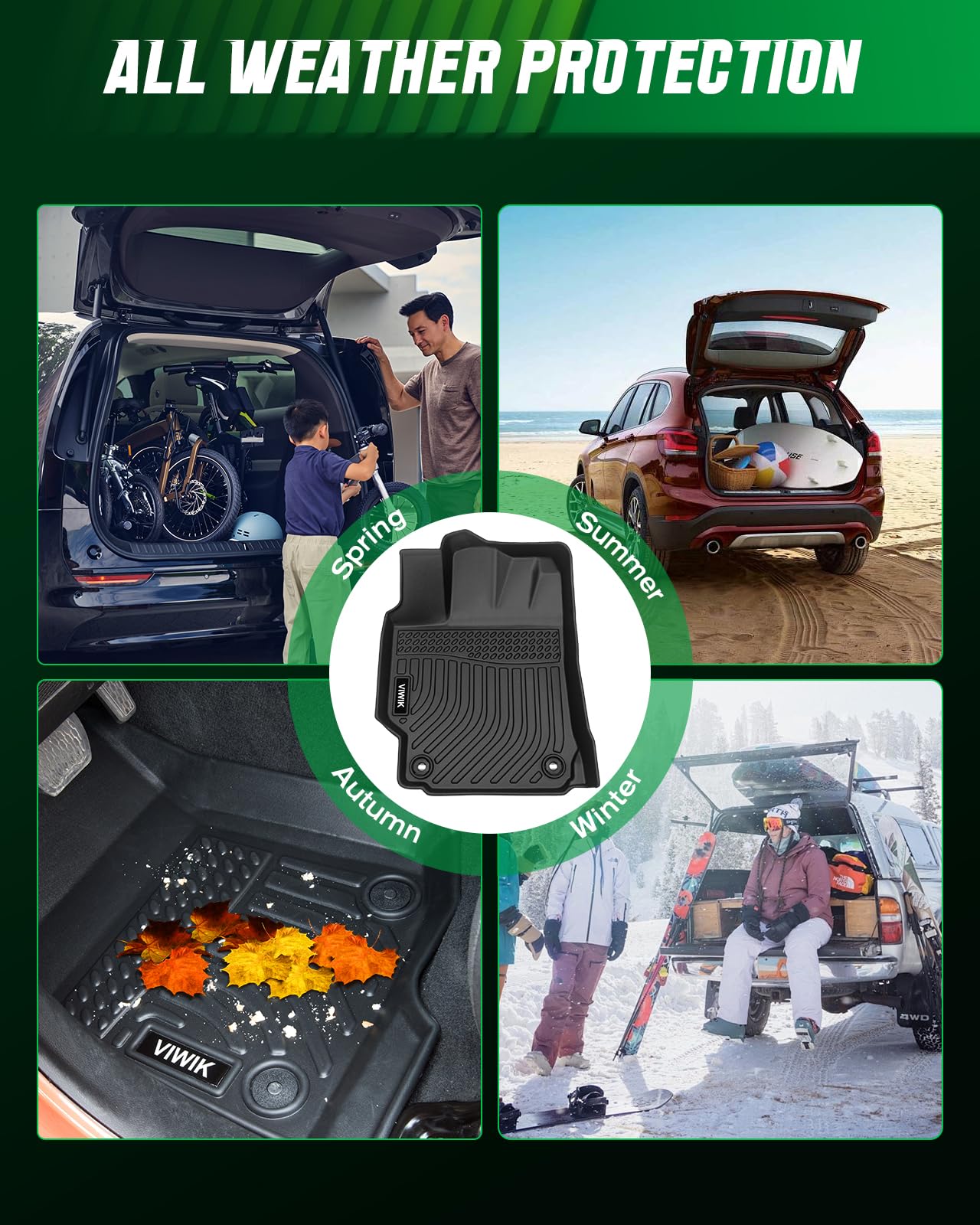 Viwik Floor Mats For Ford Escape 2019-2013, Anti Slip 3D Floor Liners, Tpe Waterproof Car Mats, Custom Fit All Weather Protectio