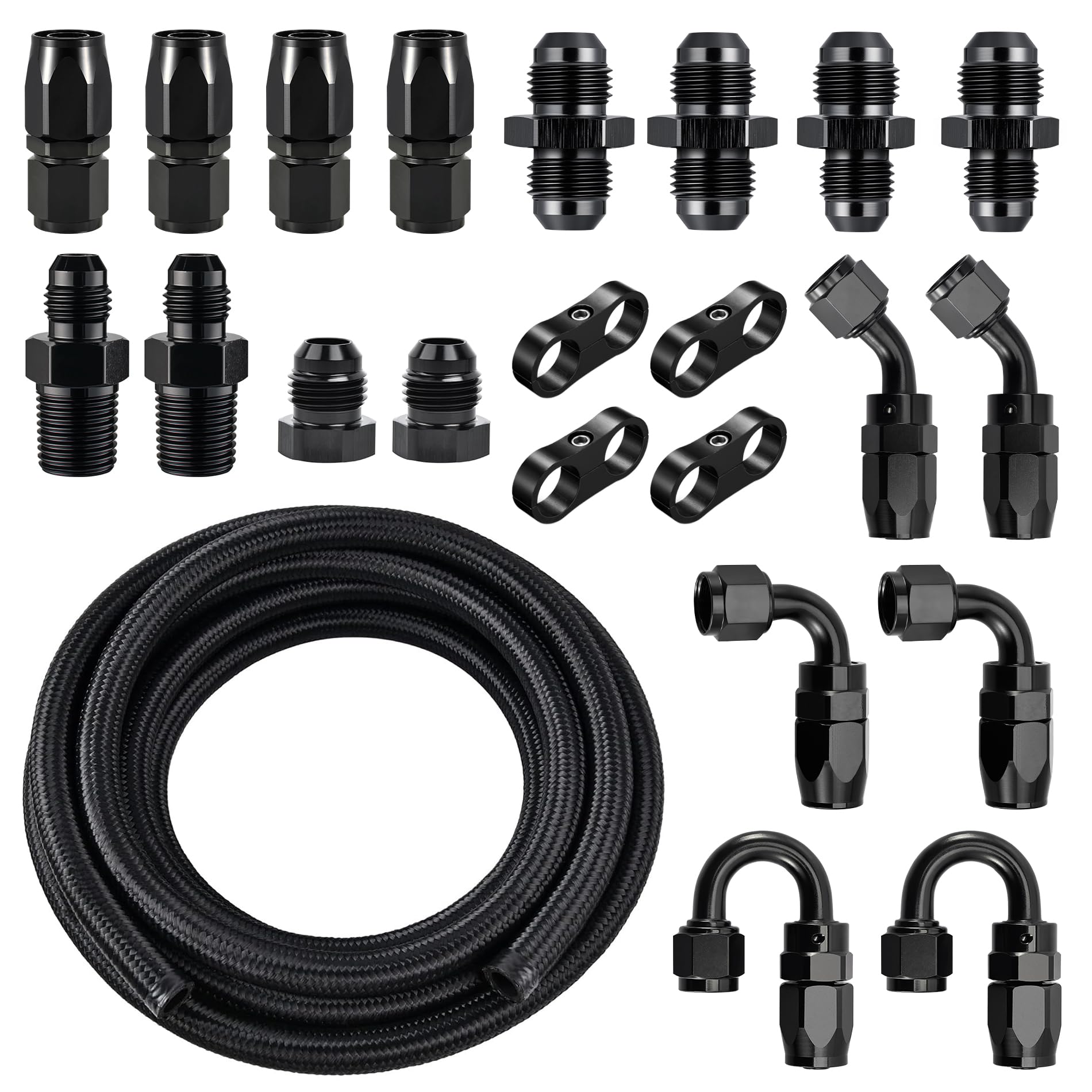 EVIL ENERGY 8AN Fuel Line Kit, 8AN Hose Nylon Stainless Steel Braided Fuel Line Fitting Kit CPE 16FT