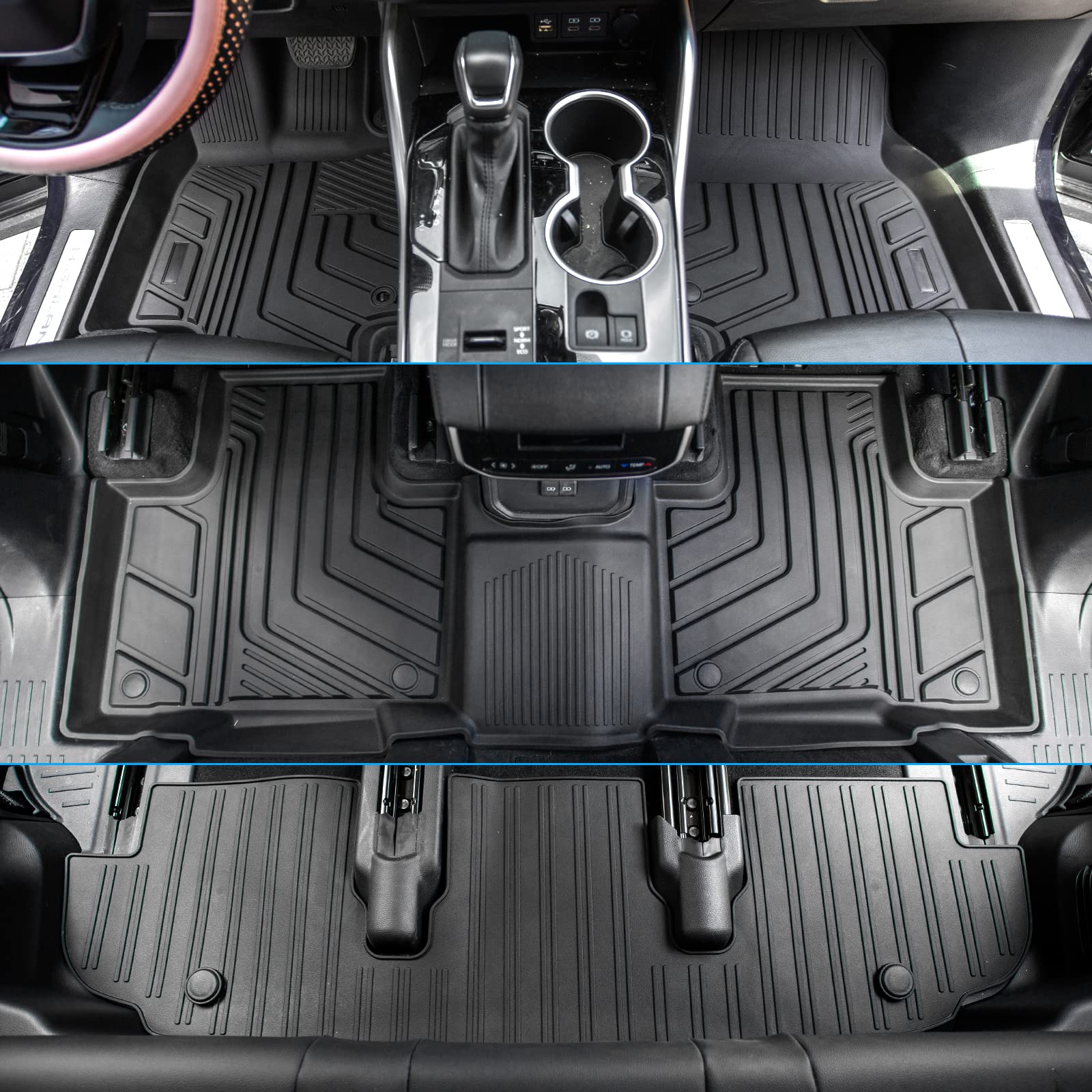 Bomely Floor Mats Compatible With 2020-2024 2025 Toyota Highlander 3 Row Liner Tpe All Weather 2024 7 Seats Highlander Accessori