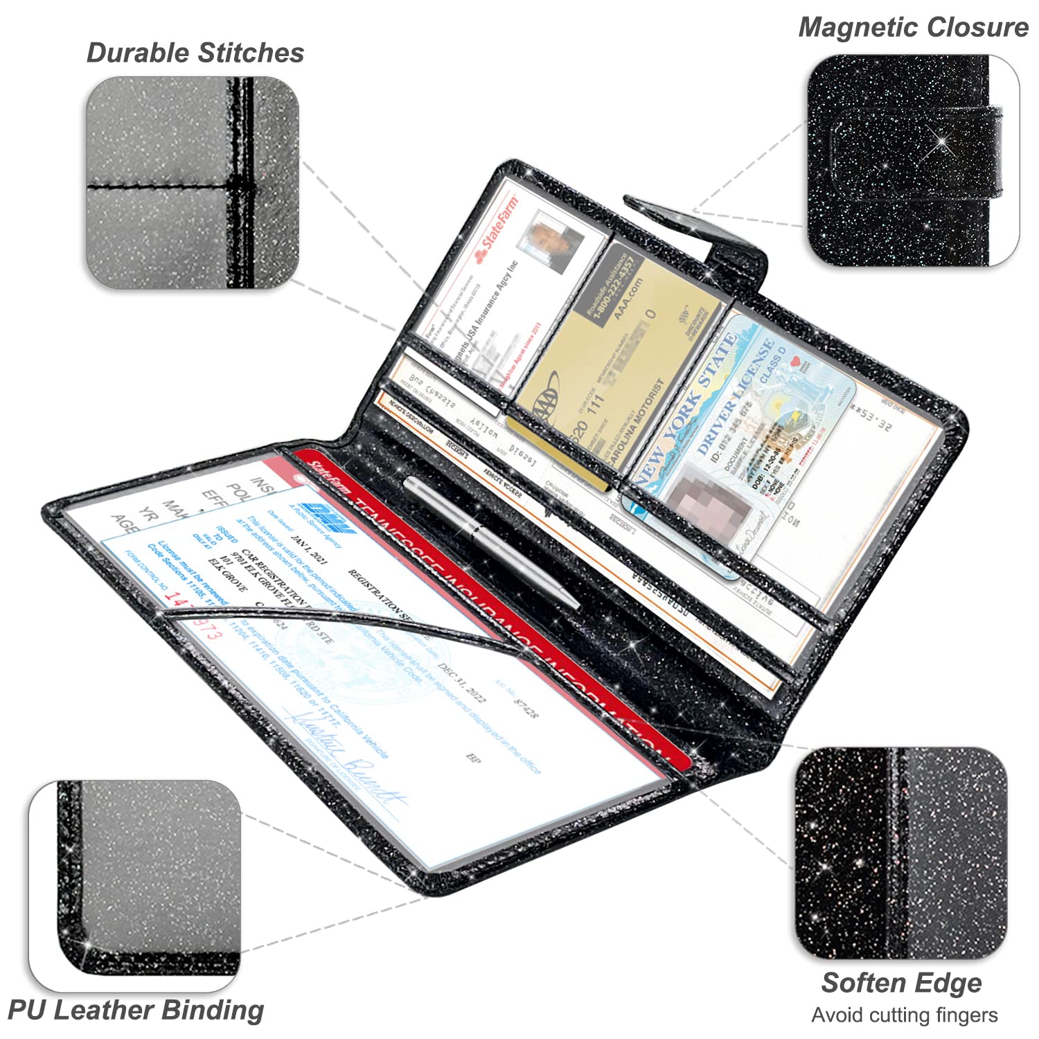 Rsaquar Car Registration And Insurance Holder, Leather Car Glove Box Organizer, Cool Car Accessories For Id, Driver'S License Cards & Essential Document, Men&Women, Red