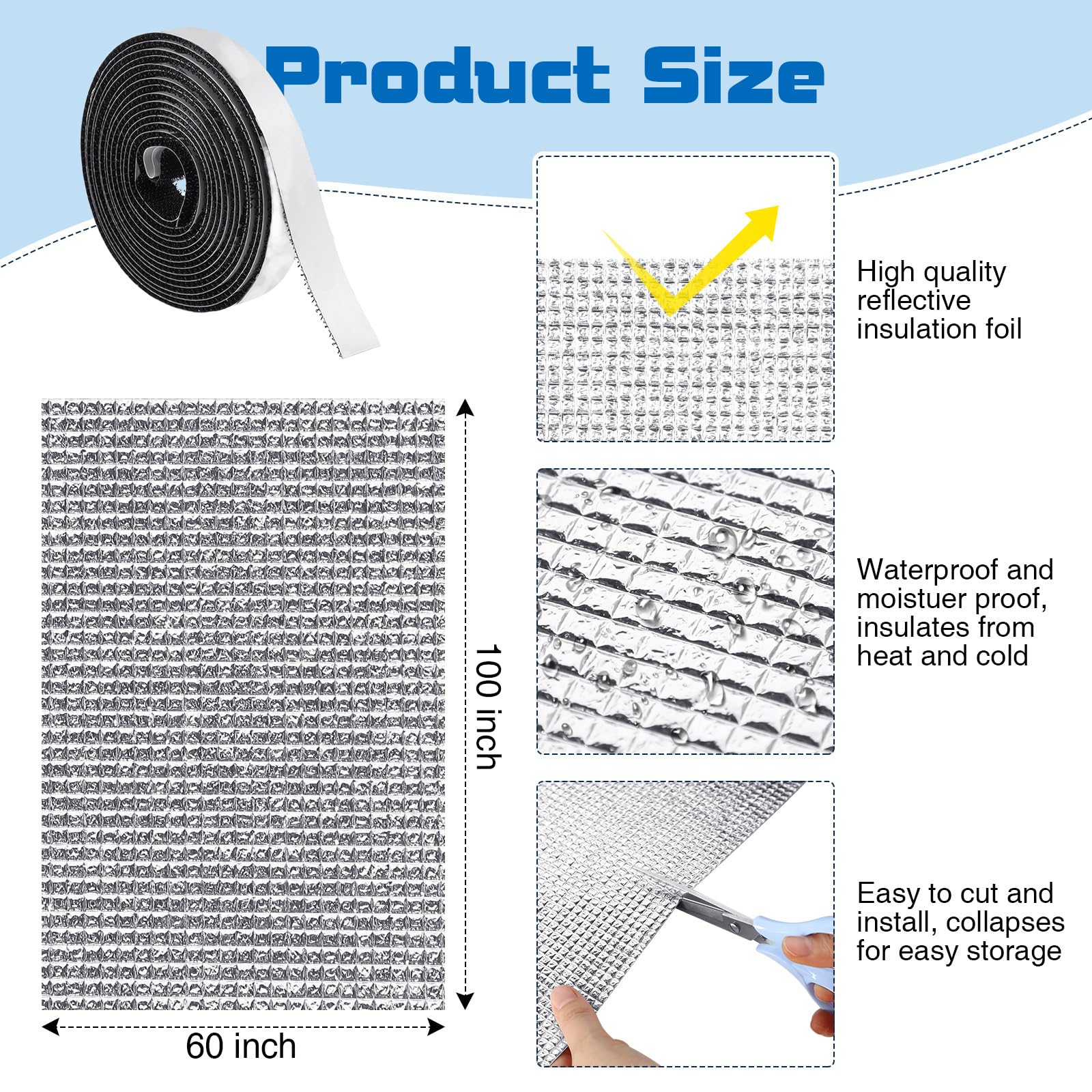 Frienda RV Window Insulation Roll - Double Reflective Aluminum Foil, 39.4"x6.6ft, Black, Model CK-Frienda-20454, Ideal for Winter Travel
