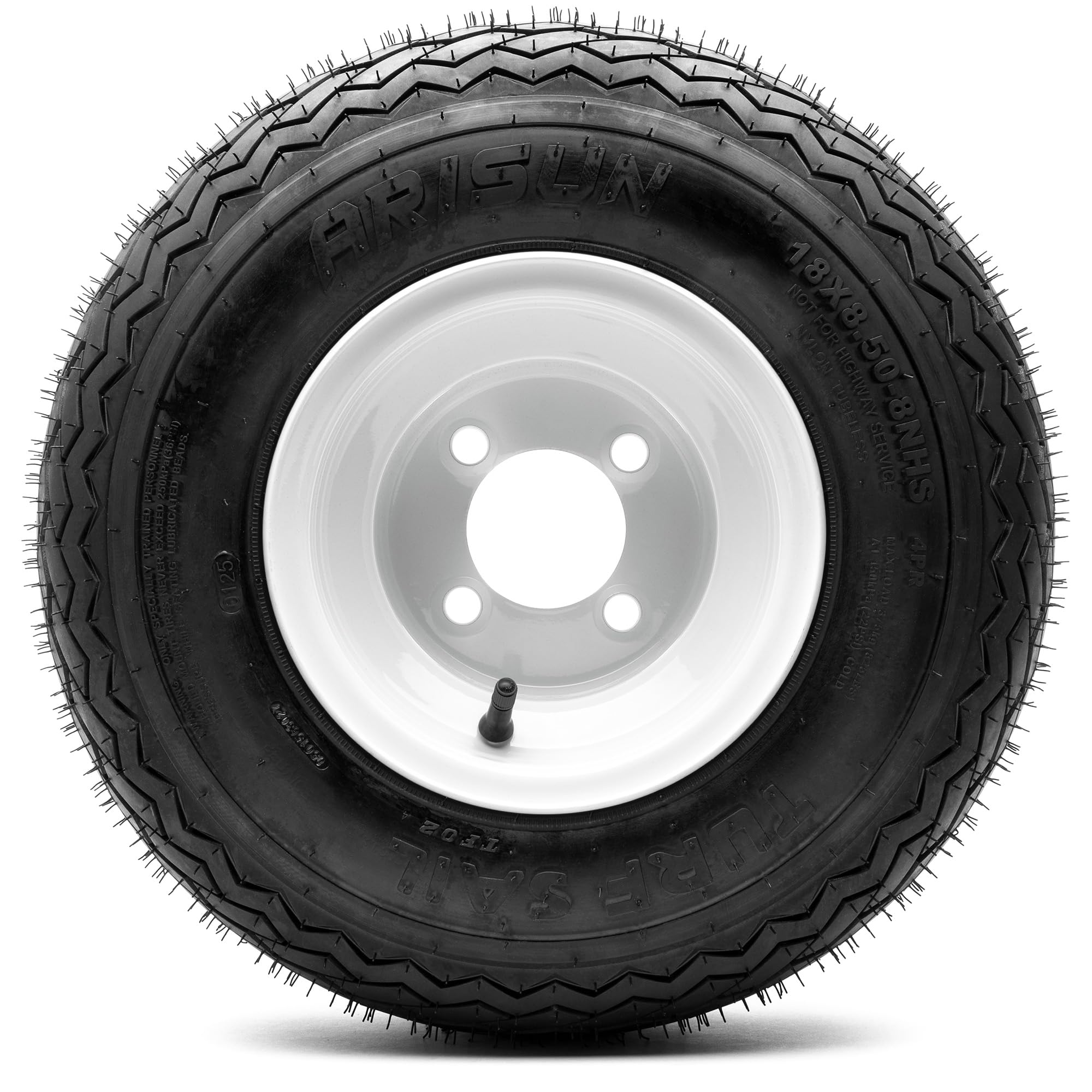 8'' Steel Golf Cart Wheel Glossy White And Arisun Turf Sail (18/8.5-8) Golf Cart Tire - Single