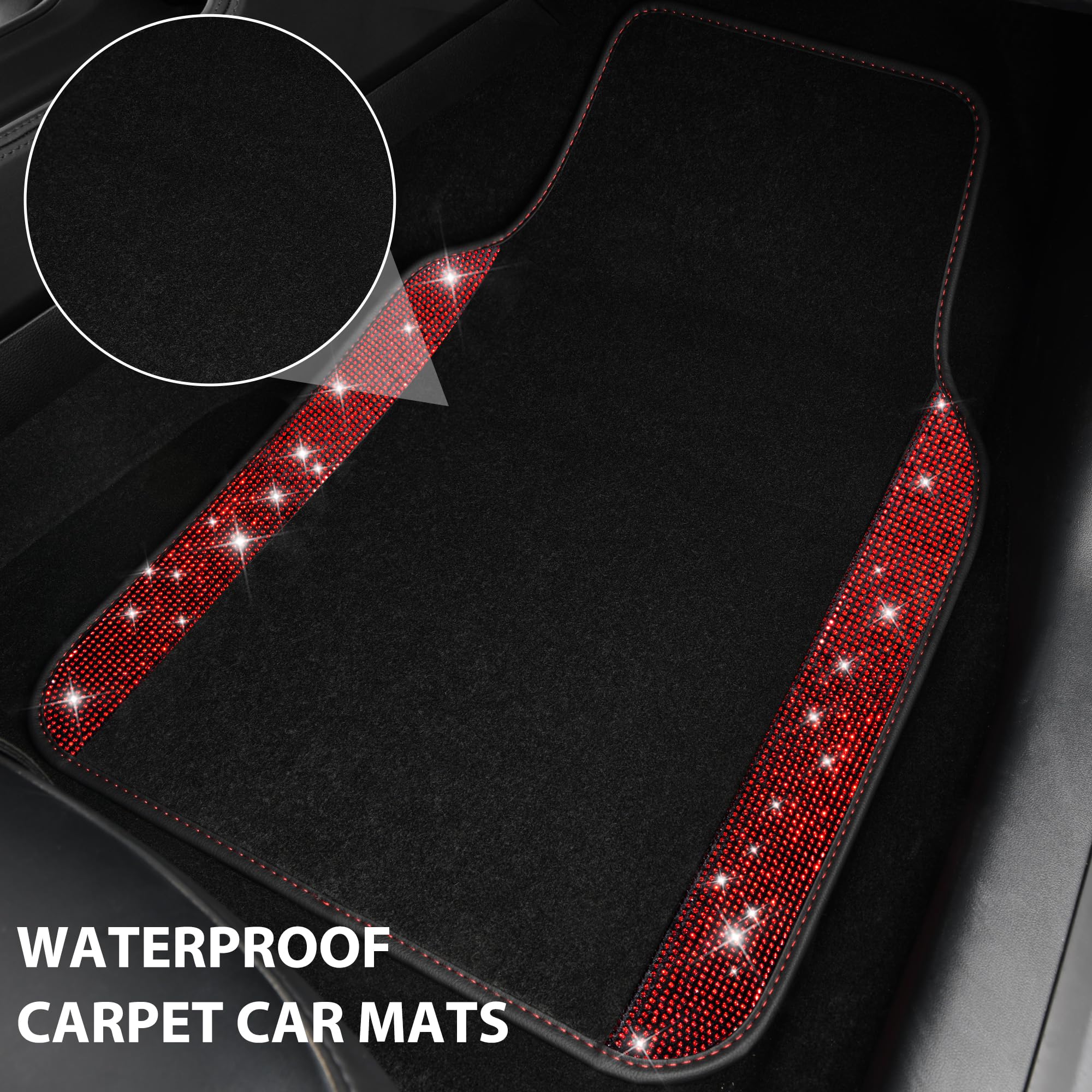 Car Pass Shining Rhinestones Carpet, Bling Crystal Diamond Sparkly Glitter Car Floor Mat, Anti-Slip Pvc Heel Pad Waterproof Auto