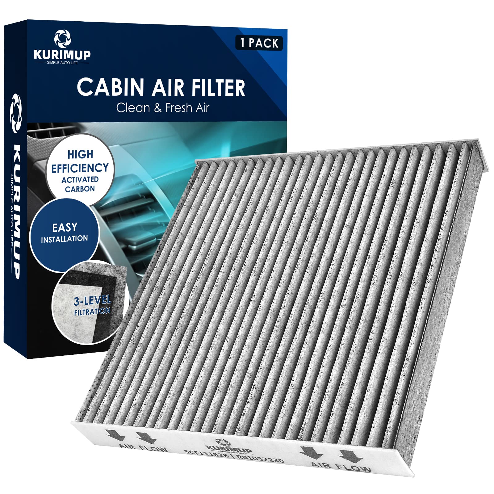 KURIMUP Cabin Air Filter,Replacement for CP182(CF11182),Premium Cabin filter with Activated Carbon, Fit for Honda Civic/Clarity/