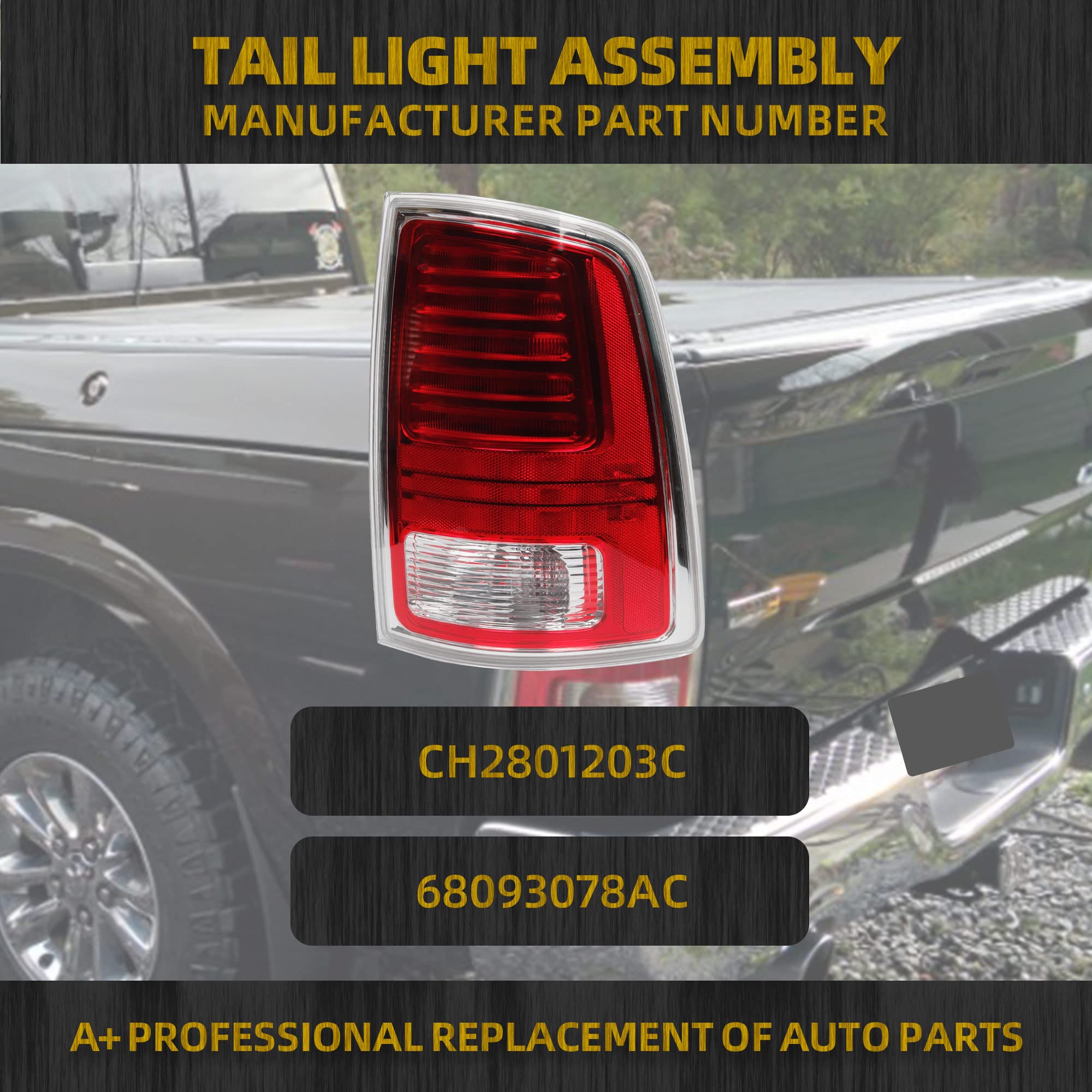 Dasbecan LED Tail Lights Assembly for Dodge Ram 1500 (2013-2018) & Ram 2500/3500 (2014-2018) - Passenger Side, Chrome/