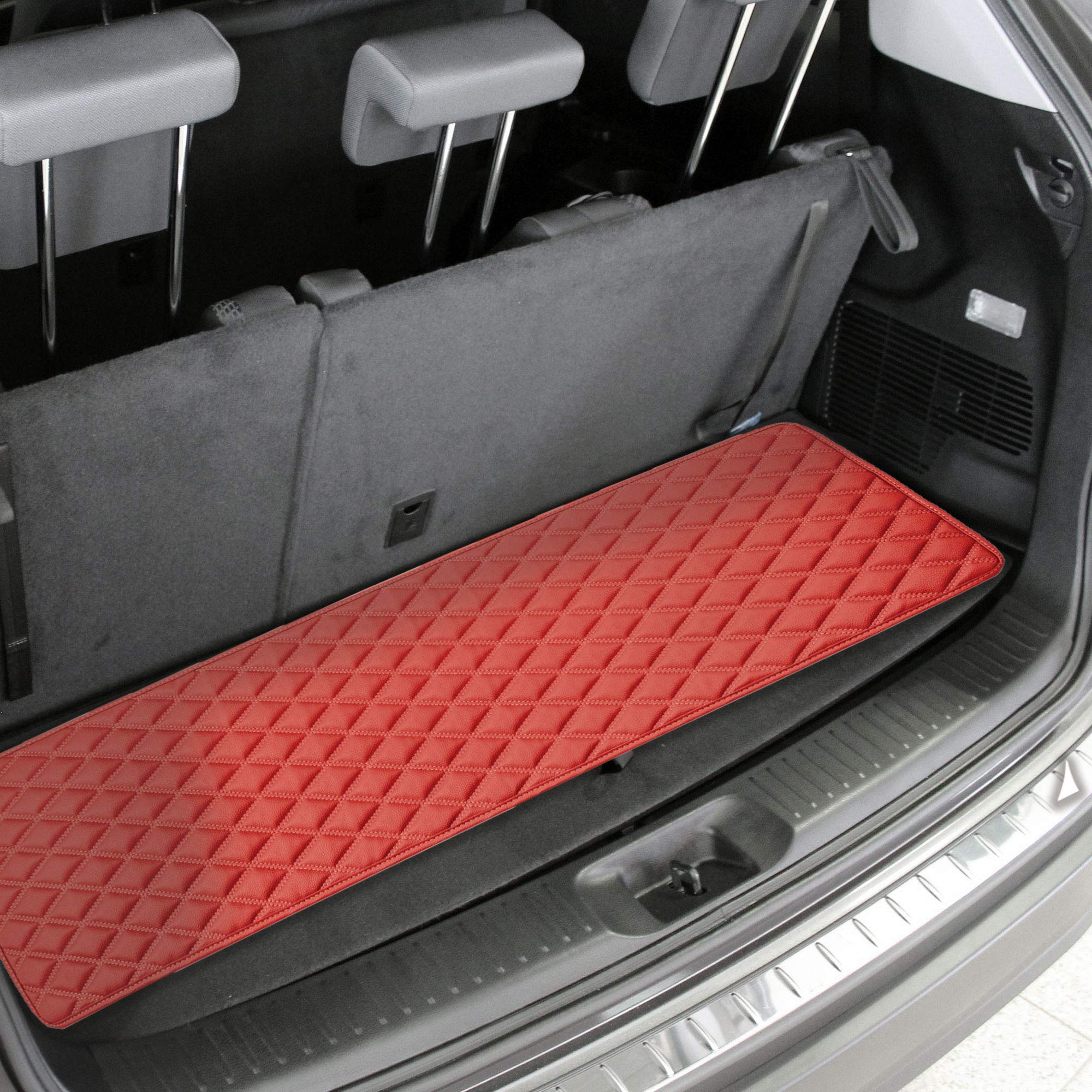 Fh Group F16501Red-14 Deluxe Heavy Duty Faux Leather Diamond Pattern Multi-Purpose Red Automotive Cargo Liner Fits Most Cars, Su