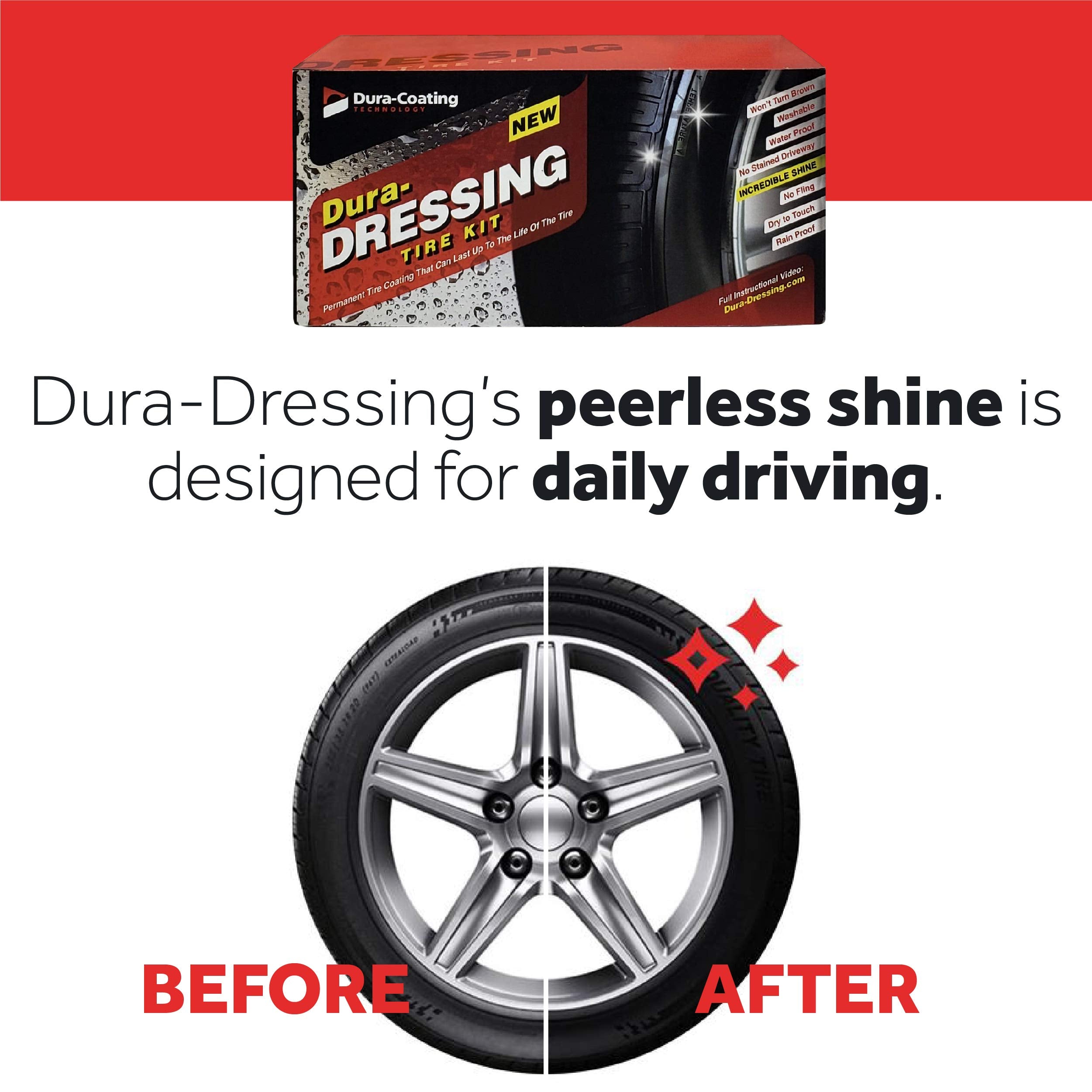 DURA-COATING TECHNOLOGY Dura-Dressing Total Tire Kit - Tire Dressing & Cleaning Kit for Single Car - Made in USA