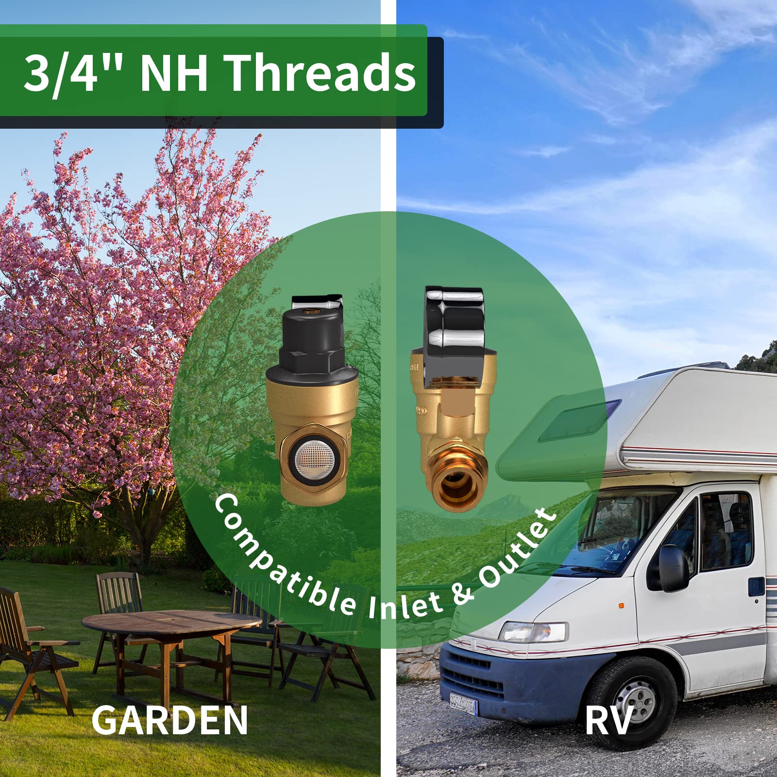 Rvguard Rv Water Pressure Regulator Valve, Brass Lead-Free Adjustable Water Pressure Reducer With Gauge And Inlet Screen Filter
