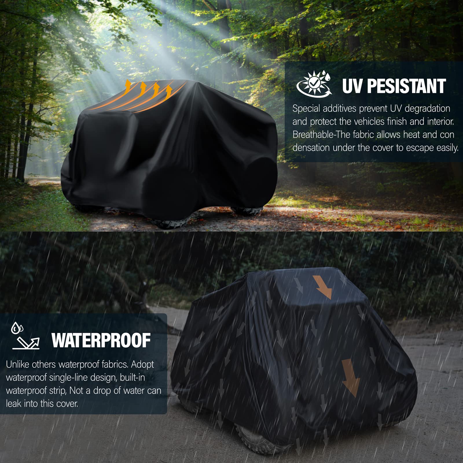 ZOEDO ATV Cover Waterproof, Heavy Duty Windproof Quad Covers, All Weather Protection 4 Wheeler Covers fit for Kawasaki, Honda, P