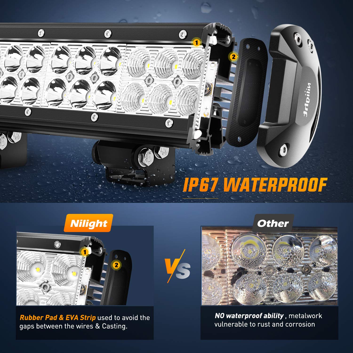 Nilight - Ni06A-126W Light Bar 2Pcs 20 Inch 126W Led Lights Spot Flood Combo Led Off Road Driving Lights Led Fog Lights Jeep Lig