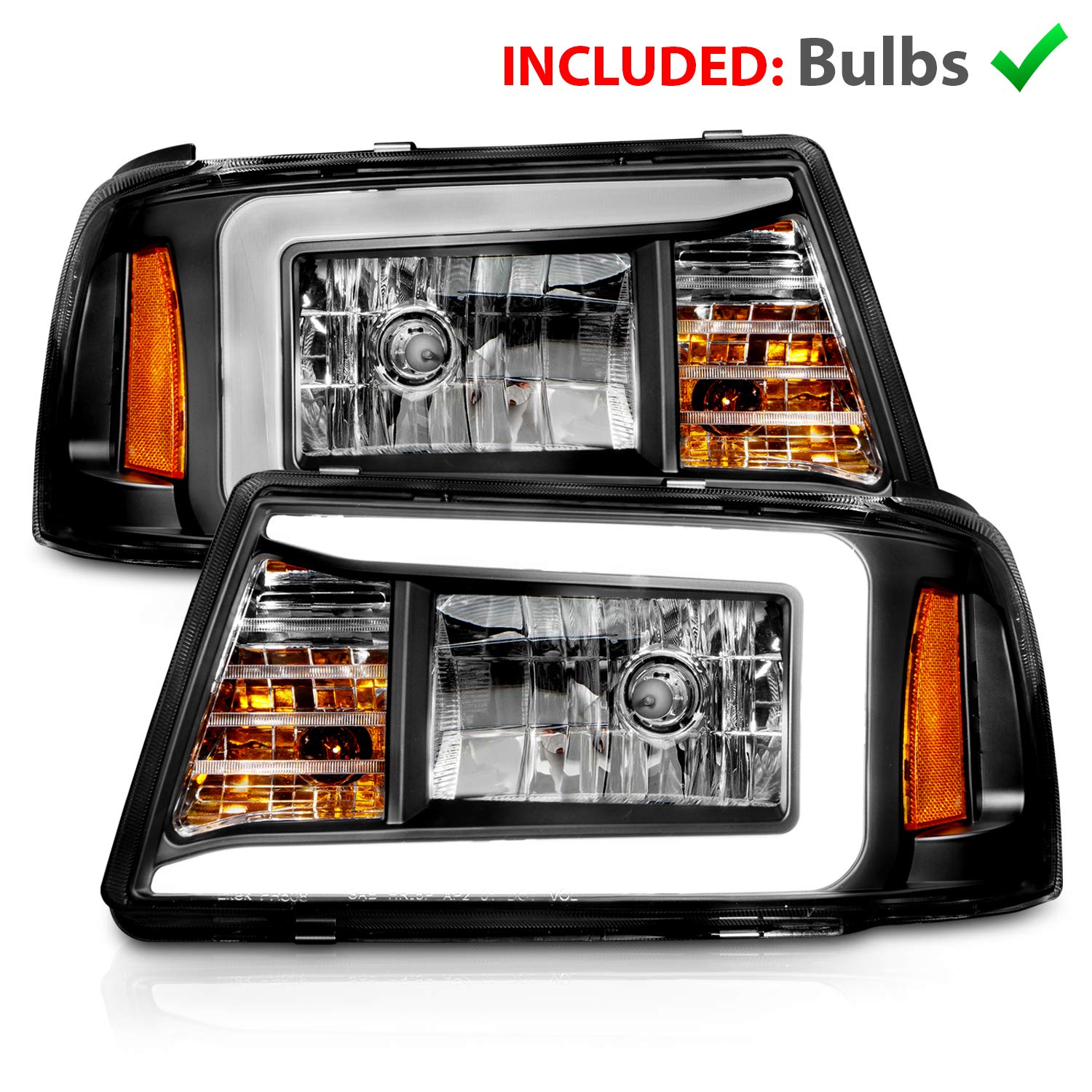 AmeriLite LED Halogen Headlights for 2001-2011 Ford Ranger, Black, Passenger & Driver Side, Vehicle Light Assembly