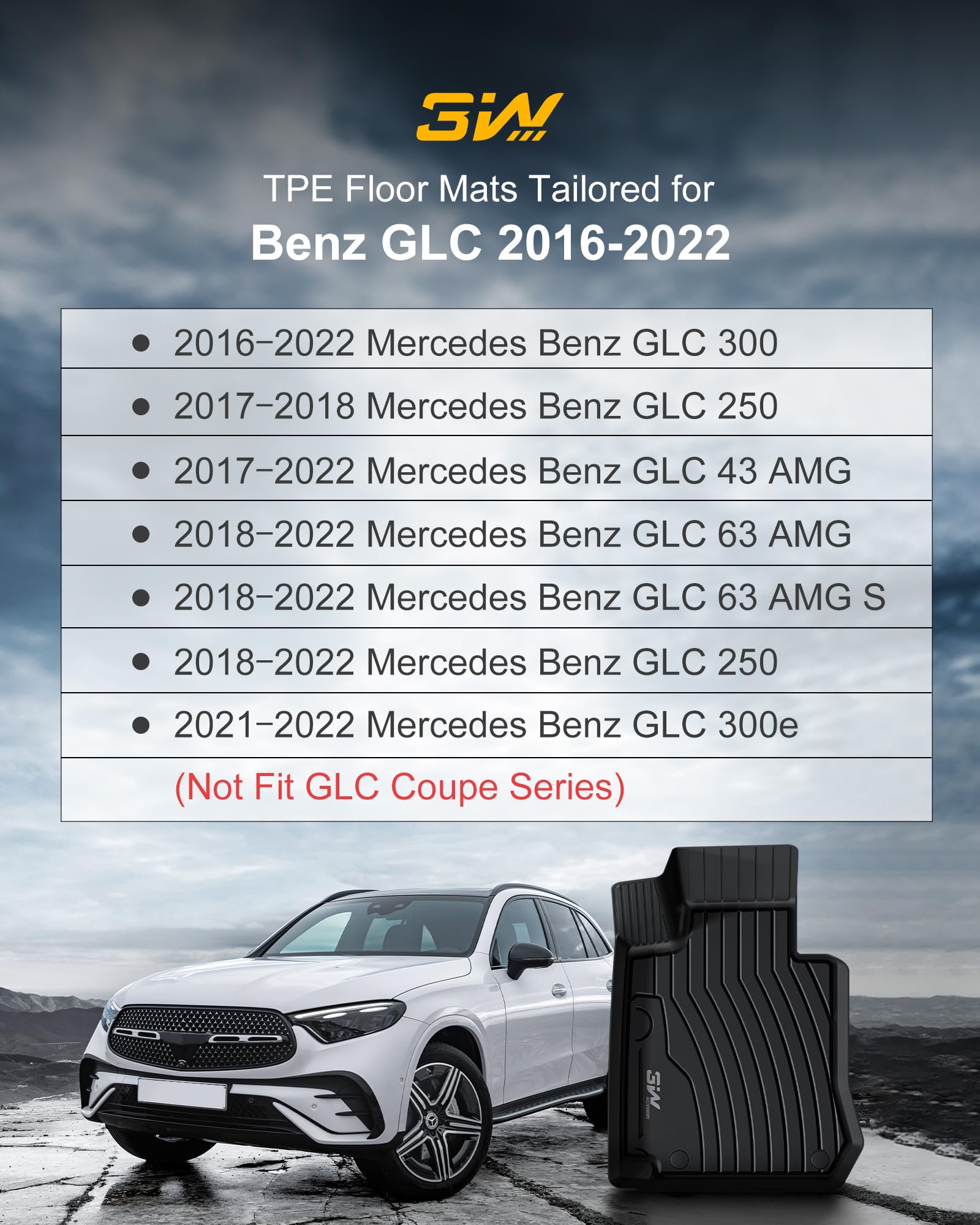 3W Floor Mats And Cargo Liner Compatible For Benz Glc Floor And Trunk 2016-2022, Tpe All Weather Custom Fit Floor Liner And Carg