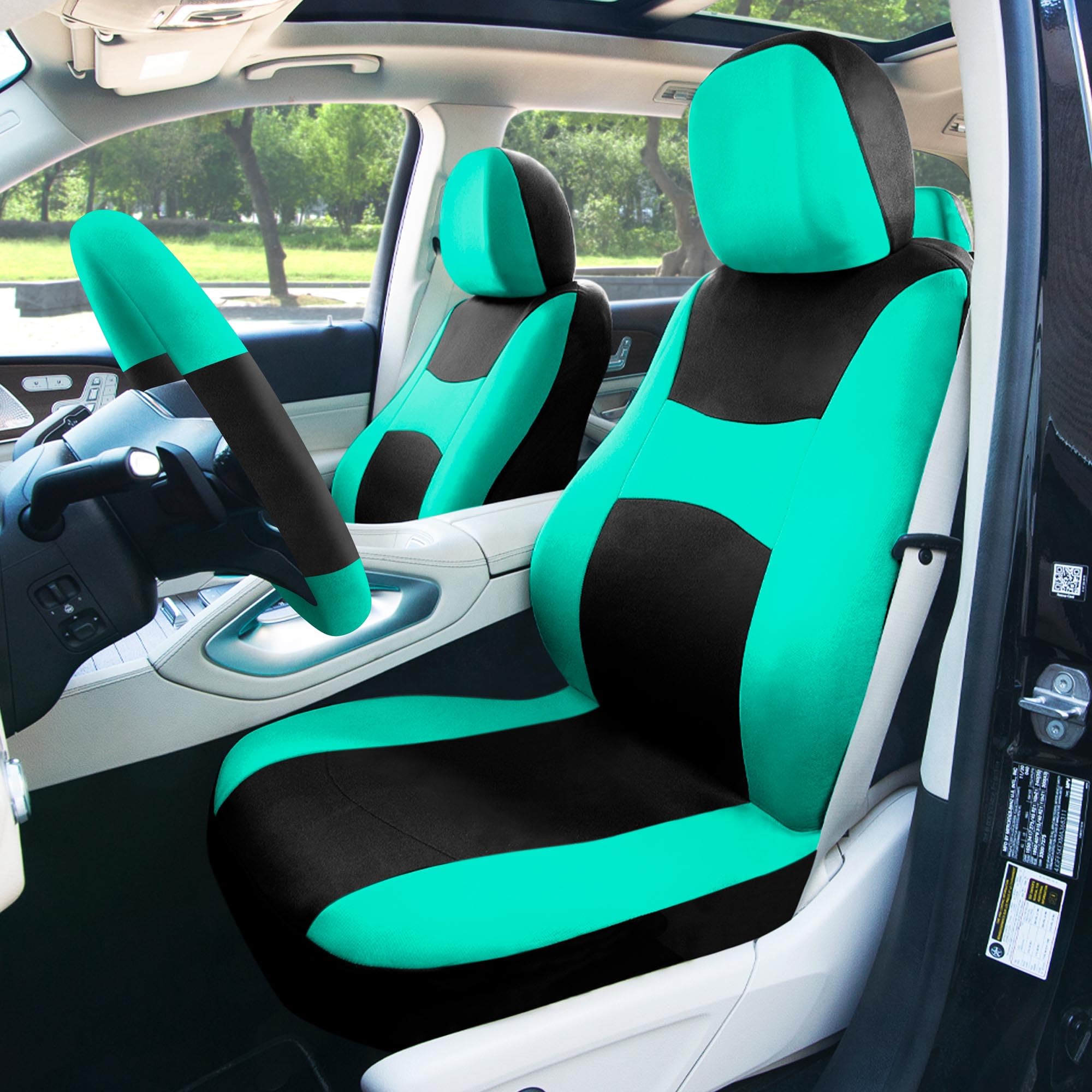 Fh Group Full Set Cloth Car Seat Covers , Universal Fit Combo, Low Back Front Seat Covers, Airbag Compatible, Split Bench Rear S