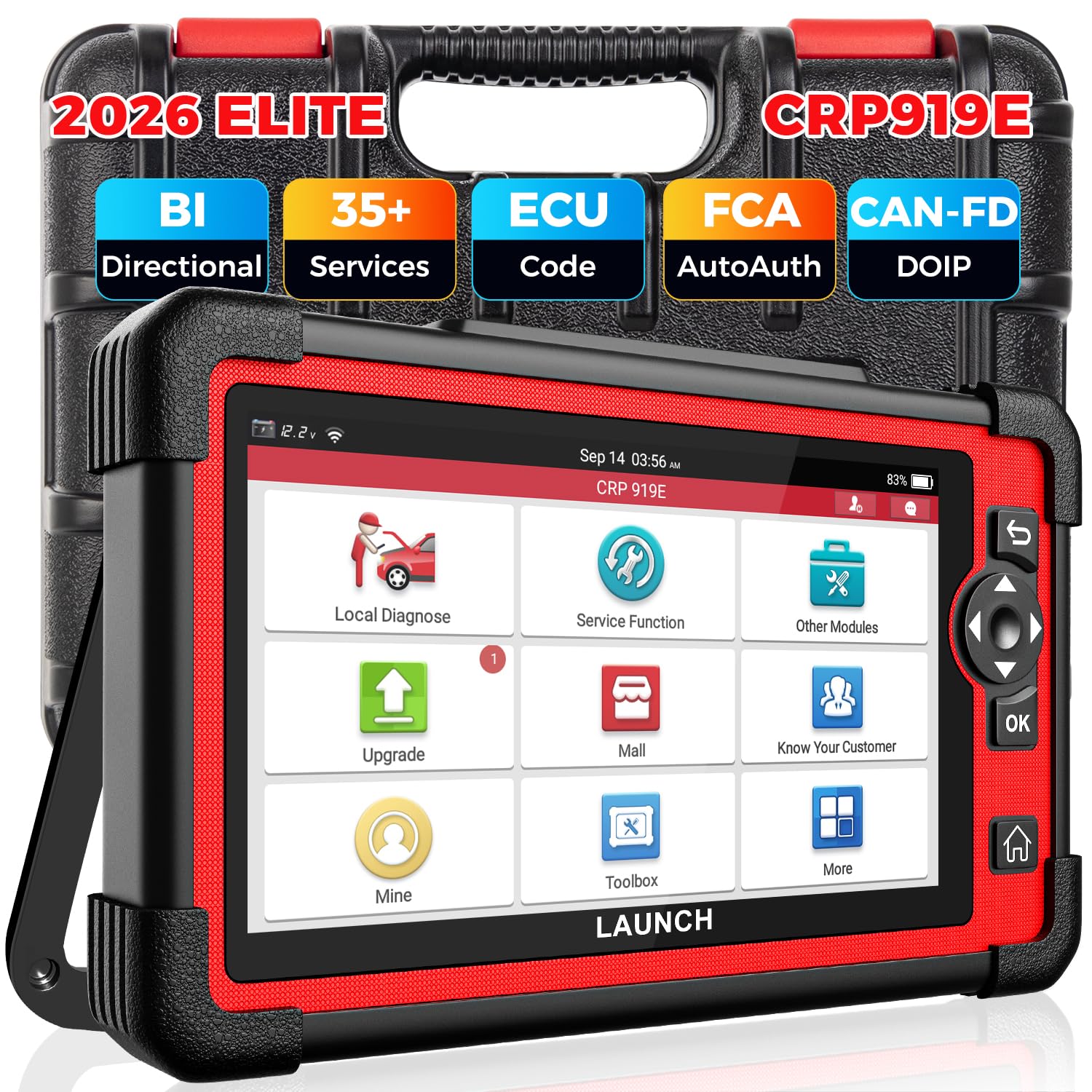 LAUNCH X431 CRP919E OBD2 Scanner, 2026 Bidirectional Scan Tool as CRP919EBT, CANFD/DoIP/FCA SGW, ECU Code, 35+ Service, Active T