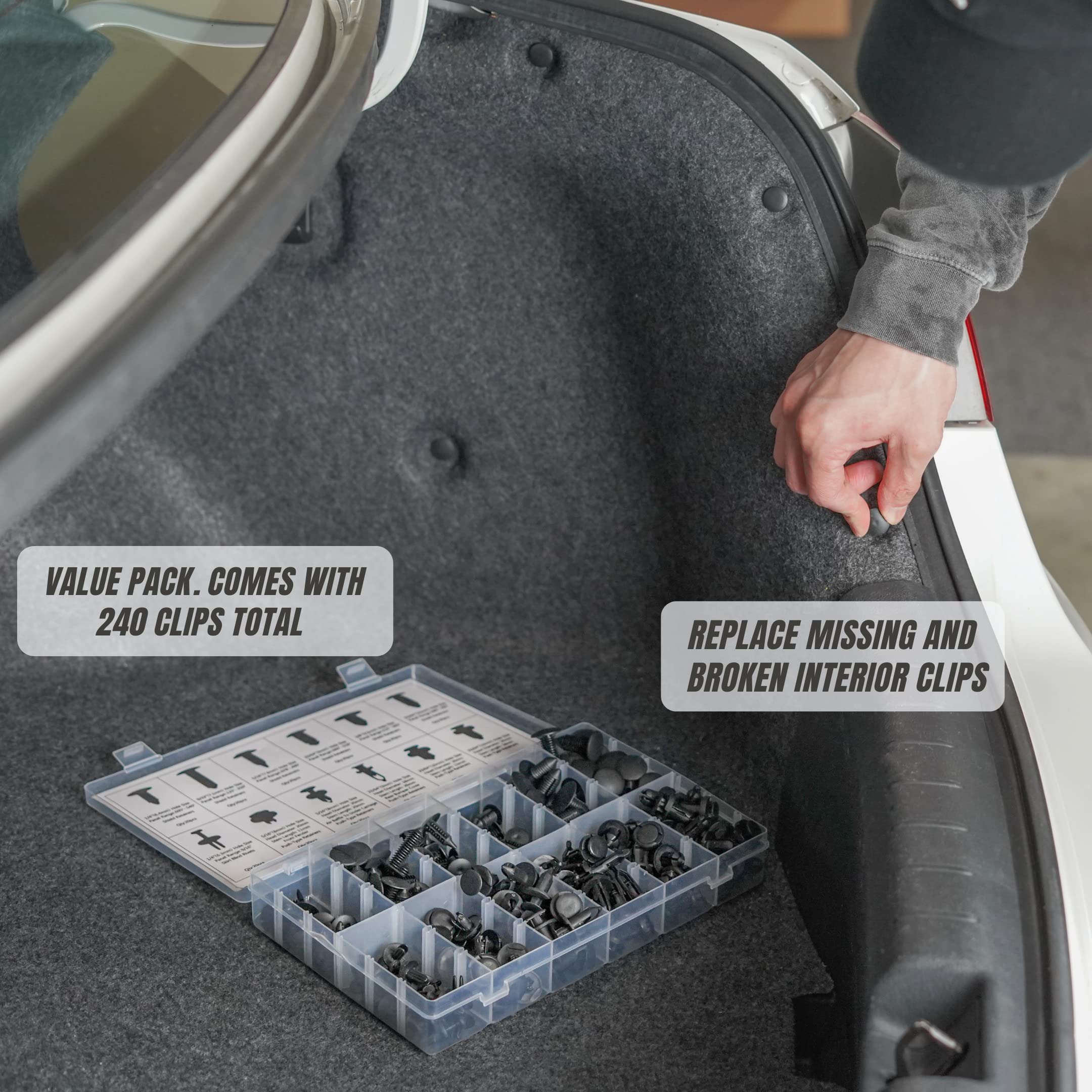 SunplusTrade 240 Pcs Car Bumper Clips Fasteners Kit - Black Plastic Push Pin Rivets for GM Ford Toyota Honda Chrysler - One Size