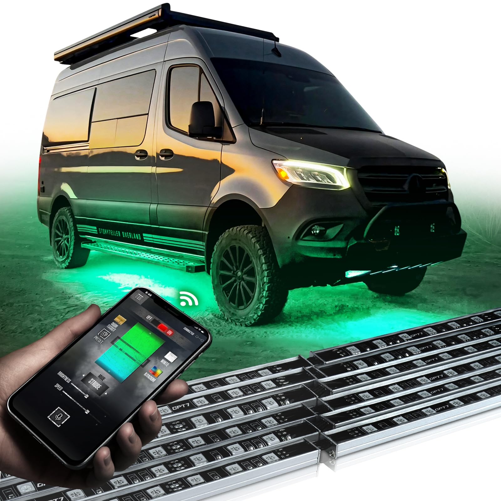 Opt7 Aura Pro Underglow Lights For Class B & B+ Rv Motorhomes With App & Remote Control, Rgb Multicolor Modes, Music Sync, 6 Pcs