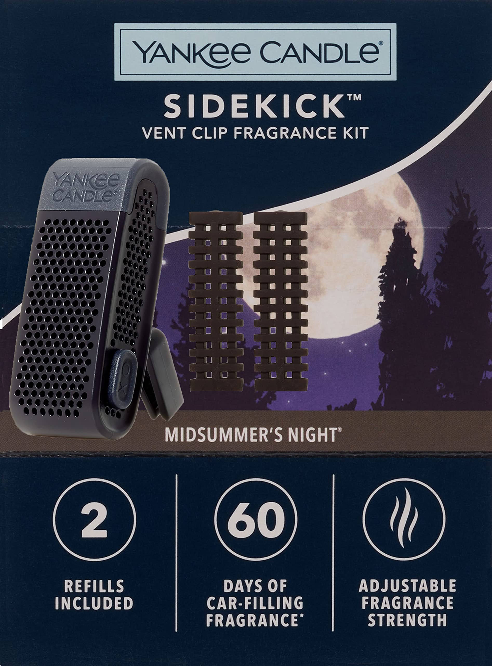 Yankee Candle Midsummer'S Night Sidekick Vent Clip Fragrance Kit With Two Refills, Dot