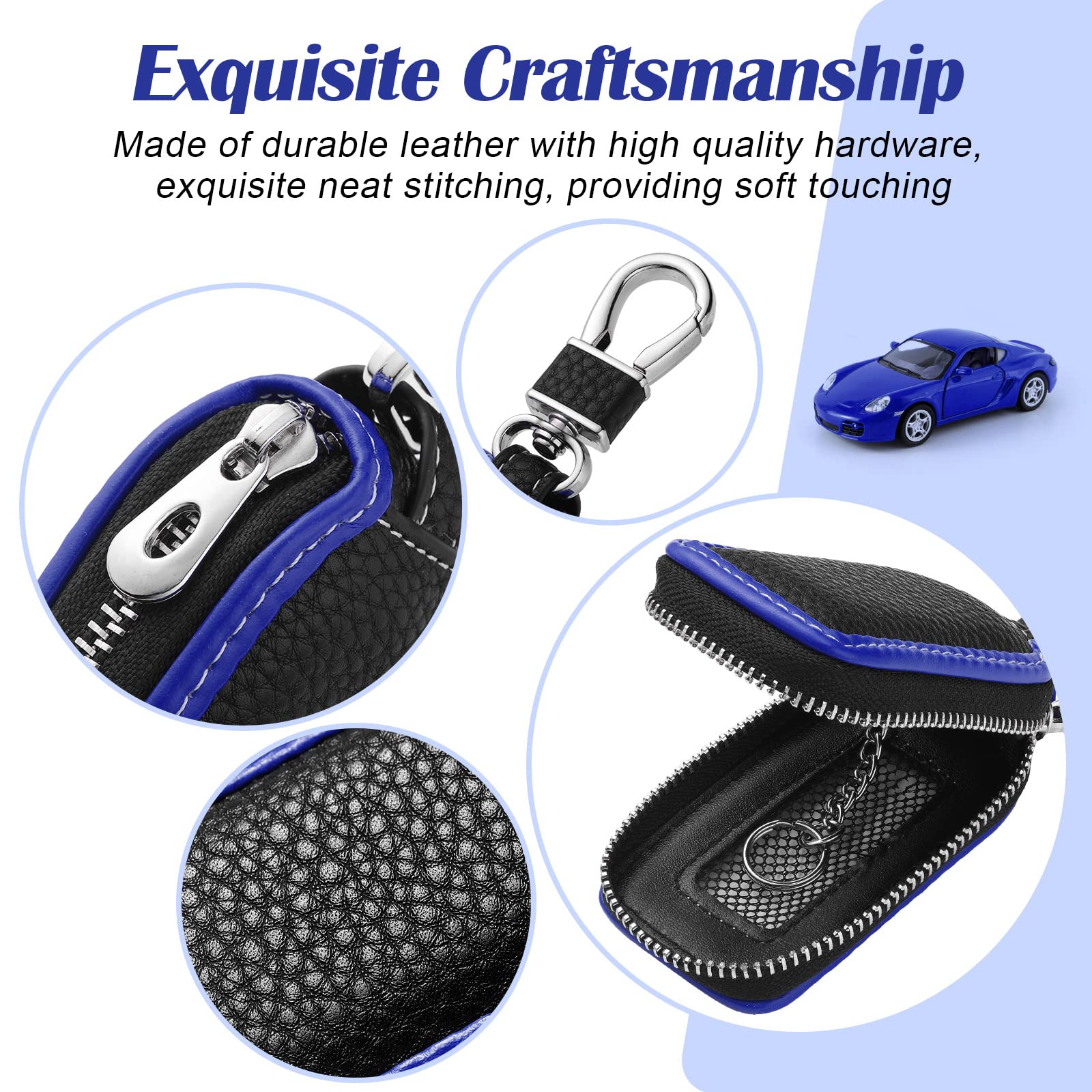 Frienda 2 Pieces Leather Car Key Chain Case Holder Auto Key Fob Holder Smart Protector Cover (Blue)