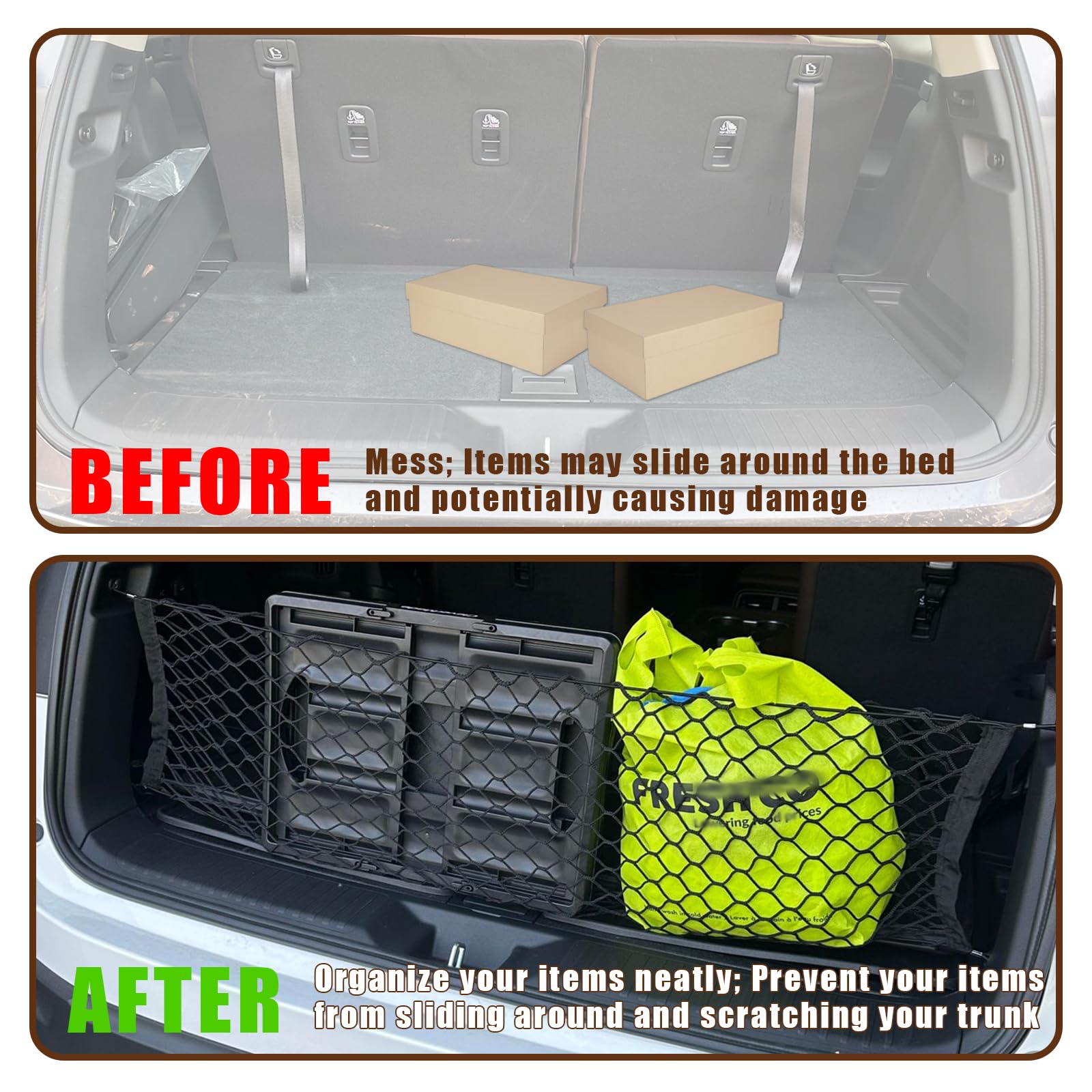 Muslogy Rear Trunk Cargo Net Organizer for Honda Pilot 2023+ | Stretchable Elastic Mesh | Black | Model MUS-PILOTCN