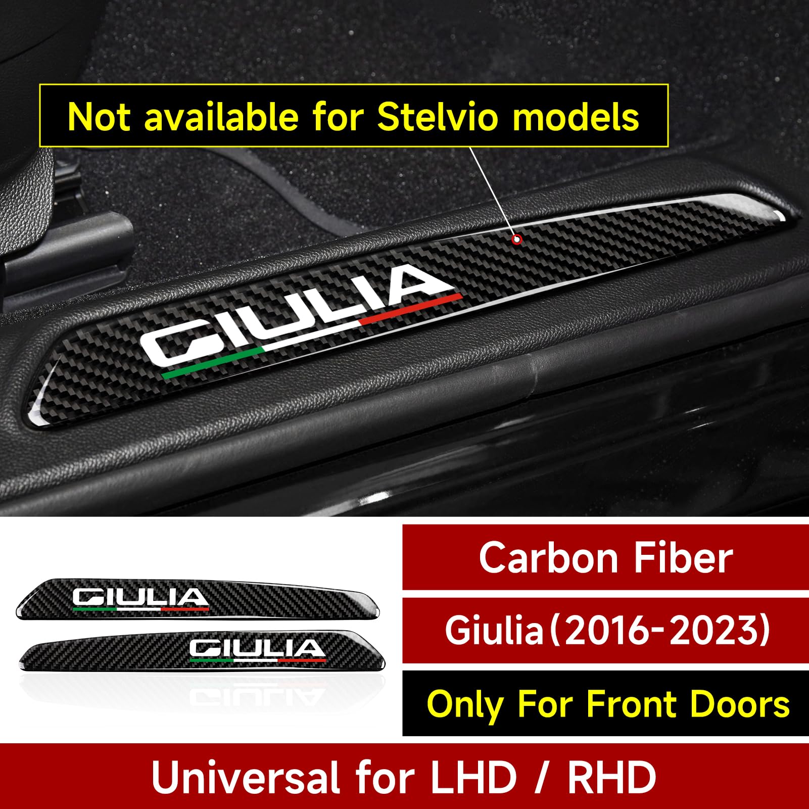 HENGYUESHANG 2PCS Carbon Fiber Door Entry Guard Stickers for Alfa Romeo Giulia 2016-2024, Black Trim Protection Decals