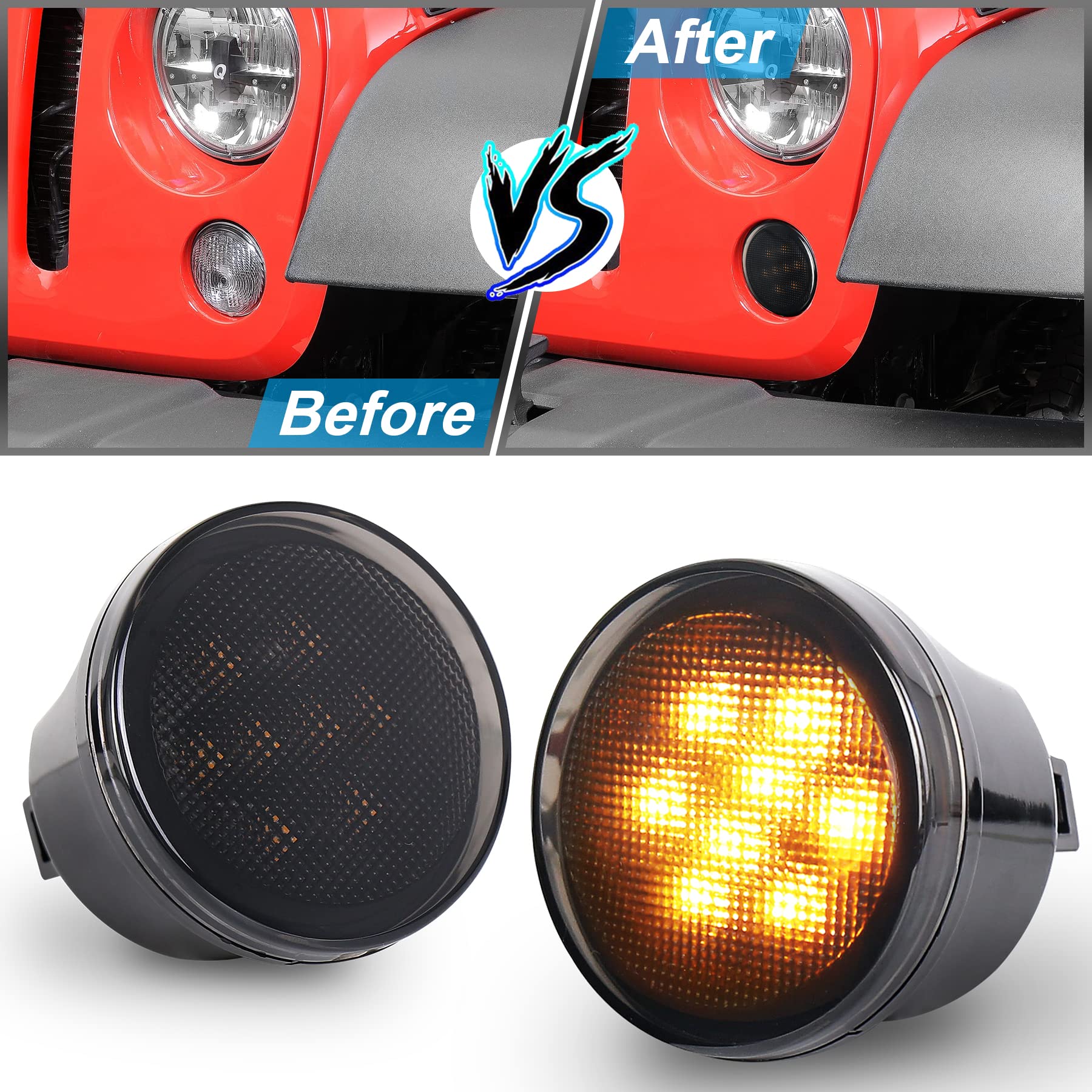 Pxpart Jk Turn Signal Lights Smoke Lens Amber Led Front Grill Indicator Parking Lights For Jeep Wrangler Jk Jku 2007-2017