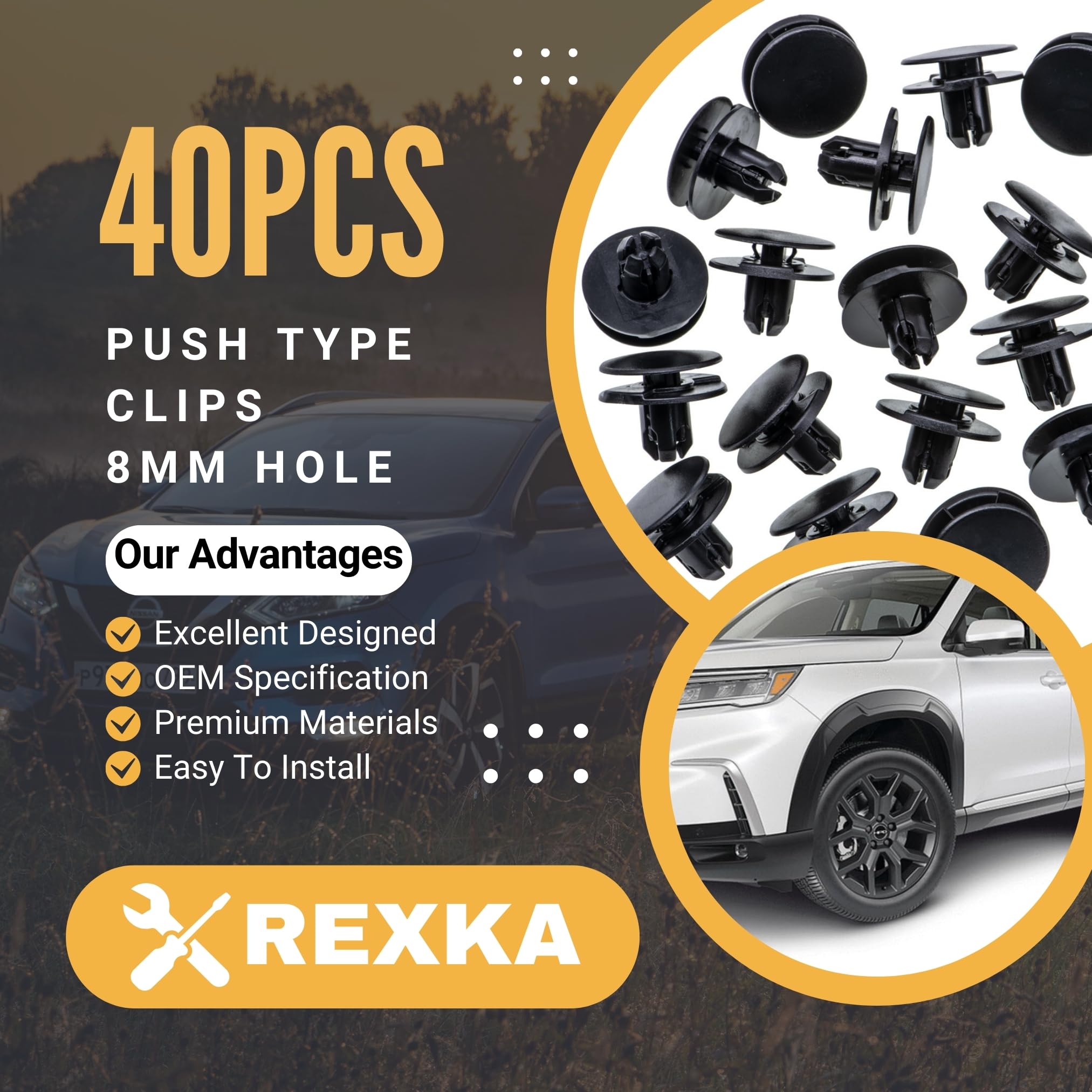Rexka 40Pcs Front Fender Liner Retainer Clip 91501-Tr0-003 For Honda Acura Accord Civic Clarity Crosstour Cr-V Fit Odyssey Ilx M