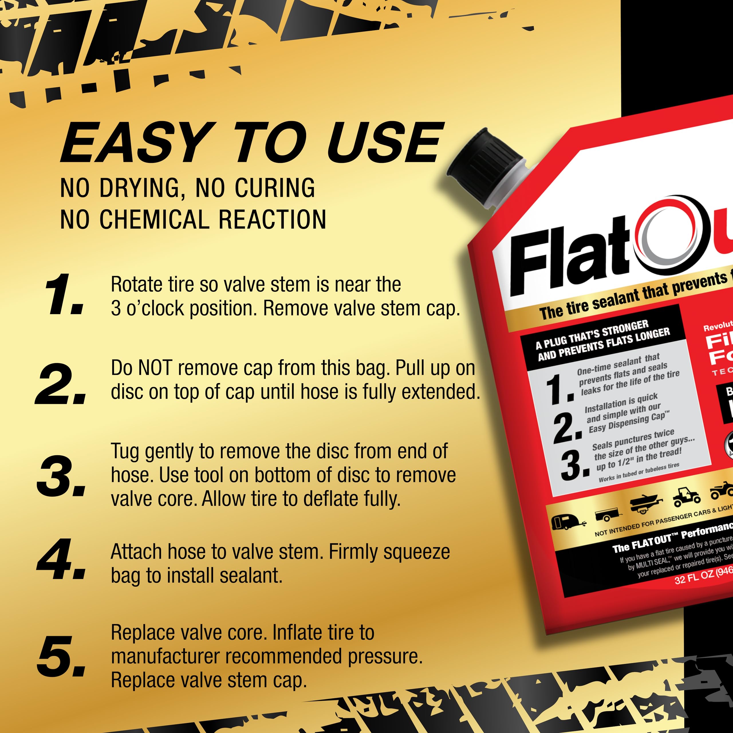 FlatOut Off Road Multi-Purpose Tire Sealant - Prevents and Repairs Flat Tires - Seals Leaks - Contains Kevlar - Tubeless Tire Se