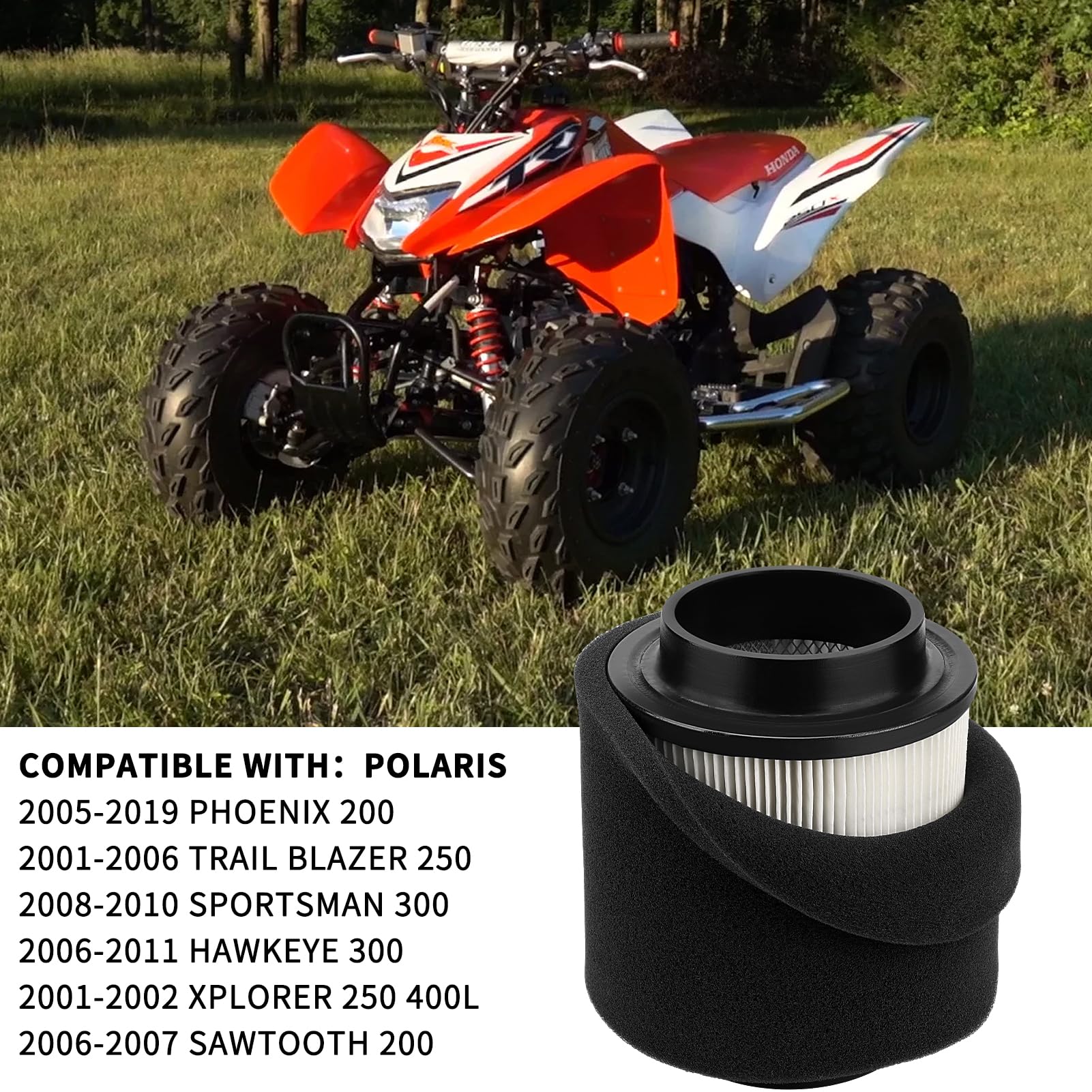 0452306 1253355 Air Filter for Polaris Phoenix 200 2005-2019 Trail Blazer 250 2001-2006 Sportsman 300 2008-2010 Hawkeye 300 2006
