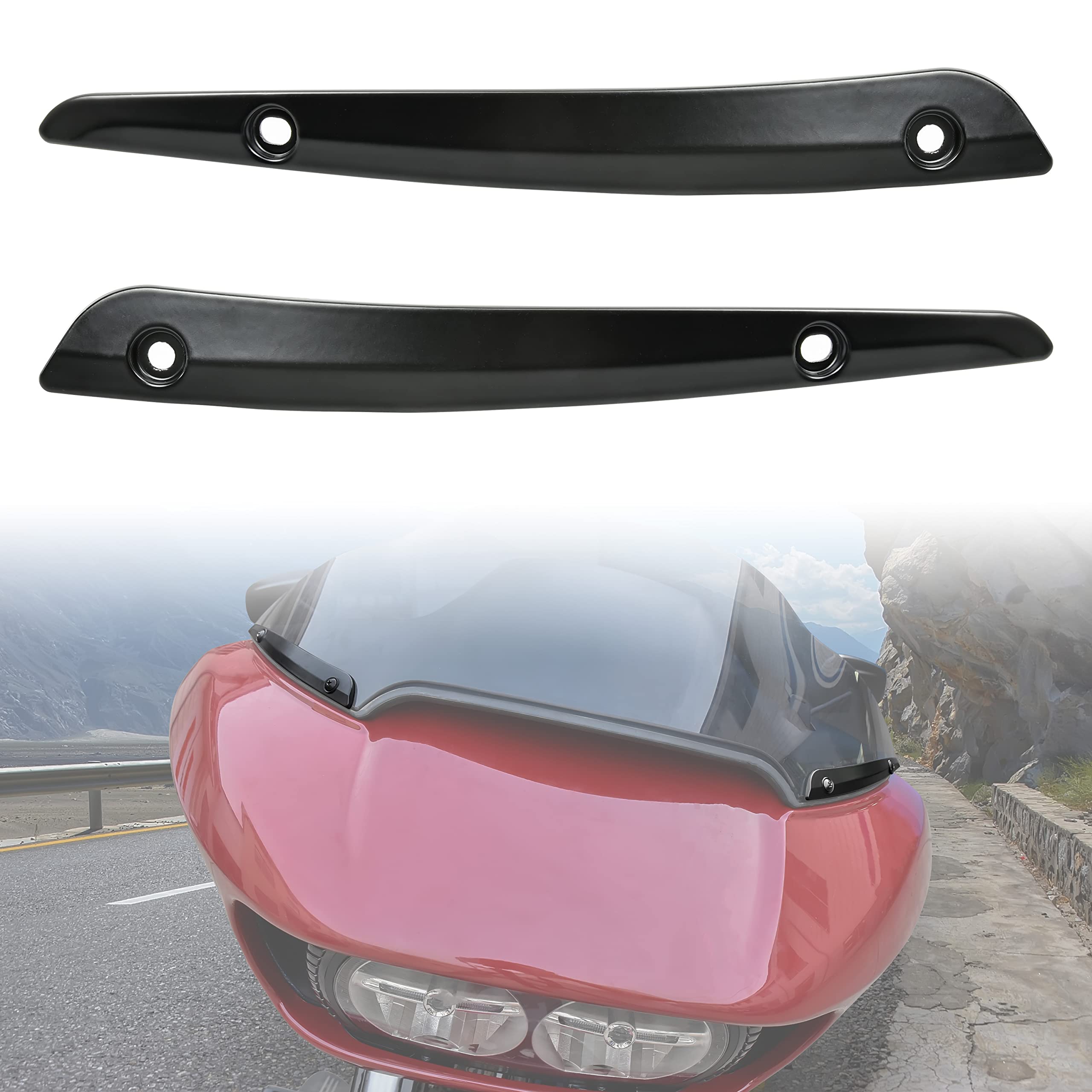 VEISUTOR Motorcycle Windshield Side Trim for Harley Road Glide, Motorcycle Split Front Windscreen Side Trim for Harley Road Glid