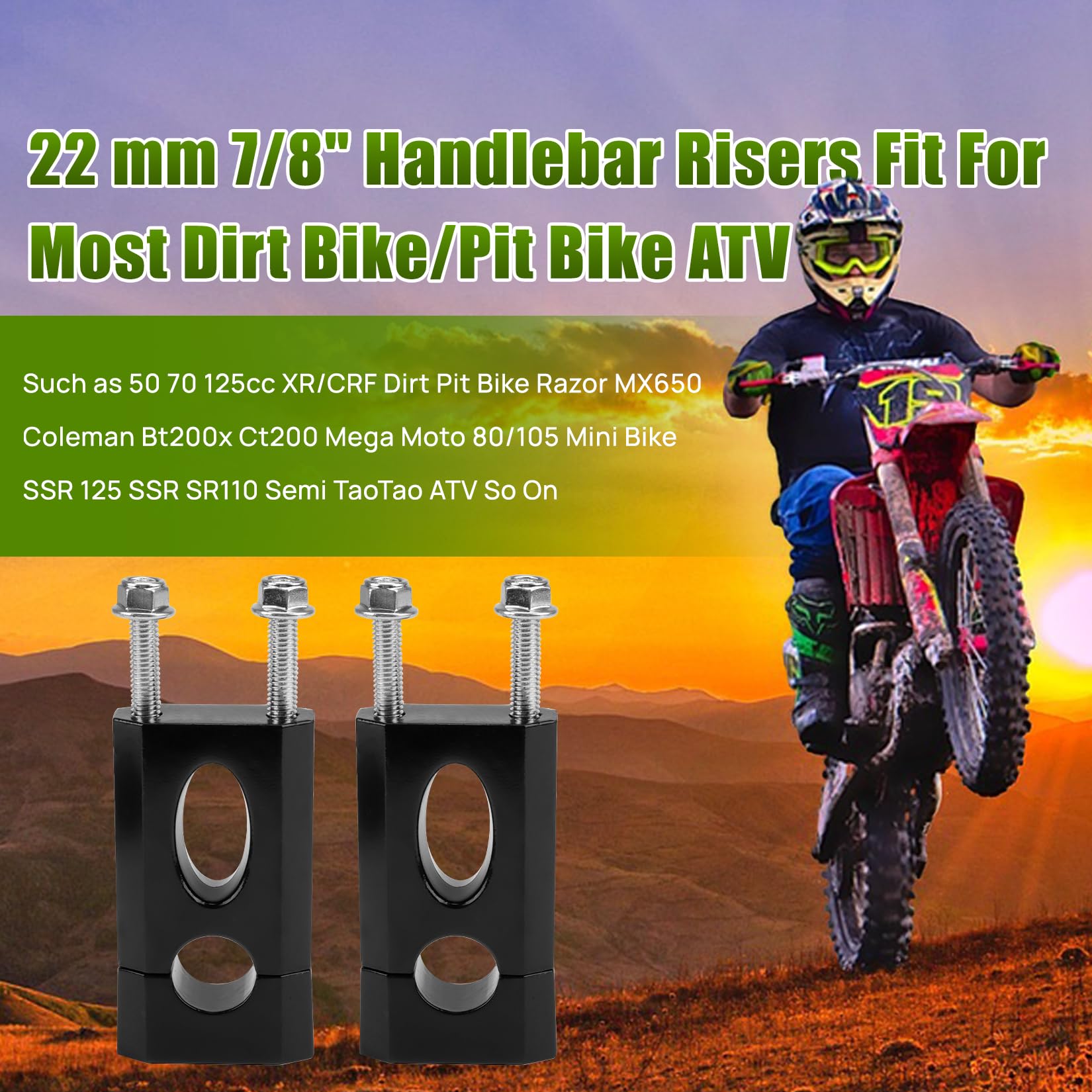 PSLER 7/8" Handlebar Risers - Aluminum Clamp for Coleman & SSR Dirt Bikes, Black