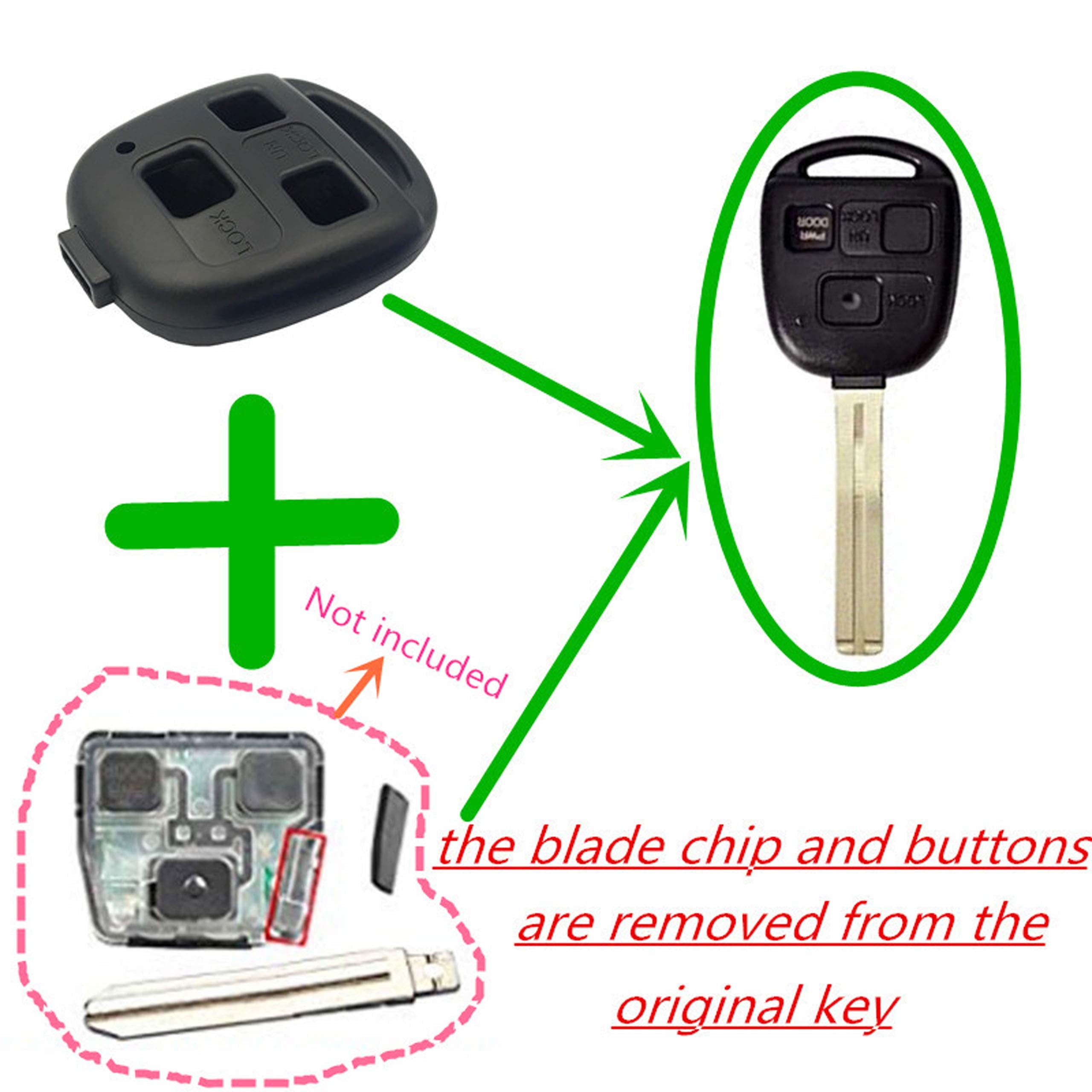 Qixiubia Replacement For Lexus Keys Keyless Entry Remote Housing Fit For Lexus Gs300 Gs400 Gs430 Gx470 Is300 Ls400 Ls430 Lx470 Rx300 Rx330 Rx350 Rx400H Rx450H Sc430 Key Fob Shell(2Pcs)