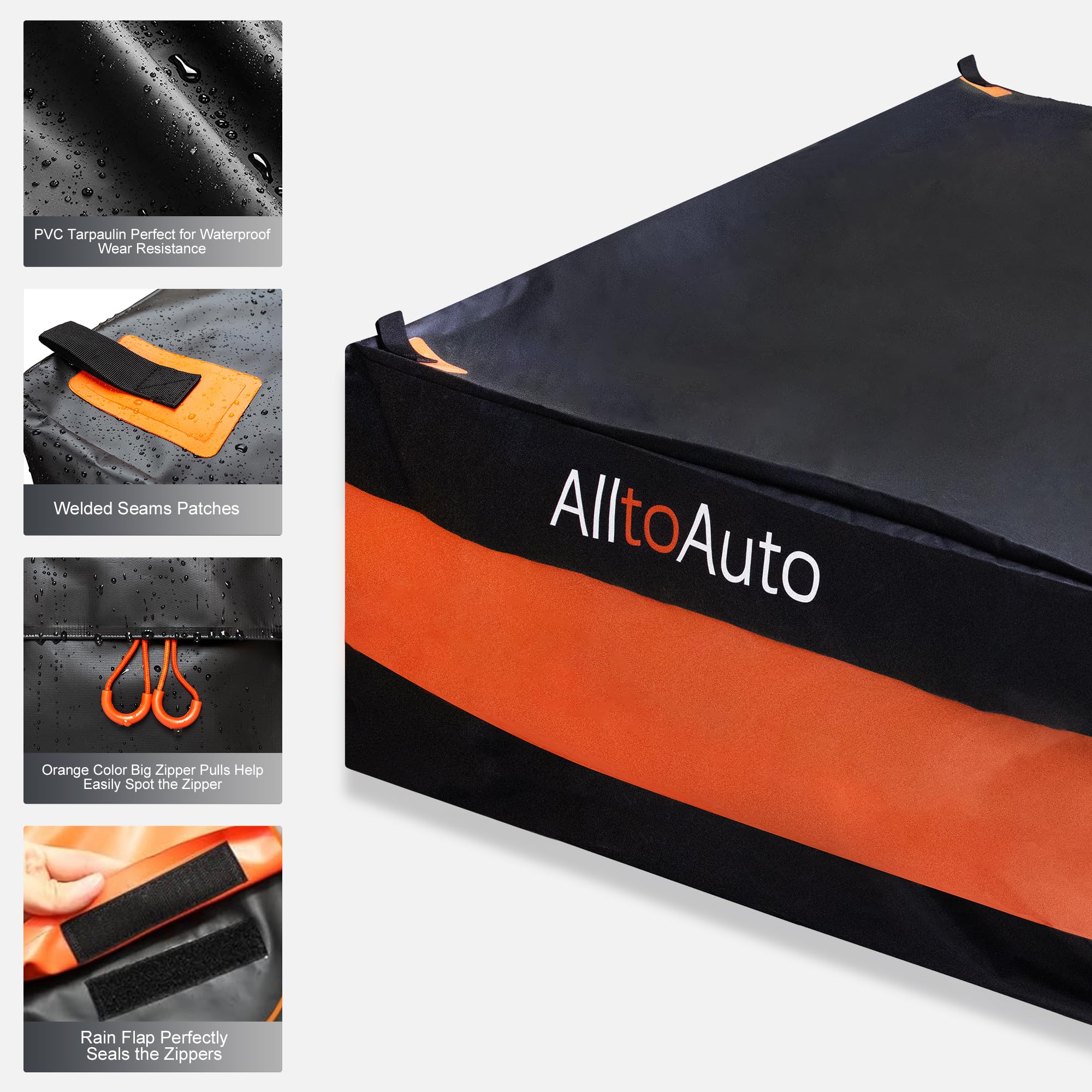 AlltoAuto Truck Bed Cargo Bag XL, 38 CU FT, 100% Waterproof PVC, Black & Orange, Fits Any Truck