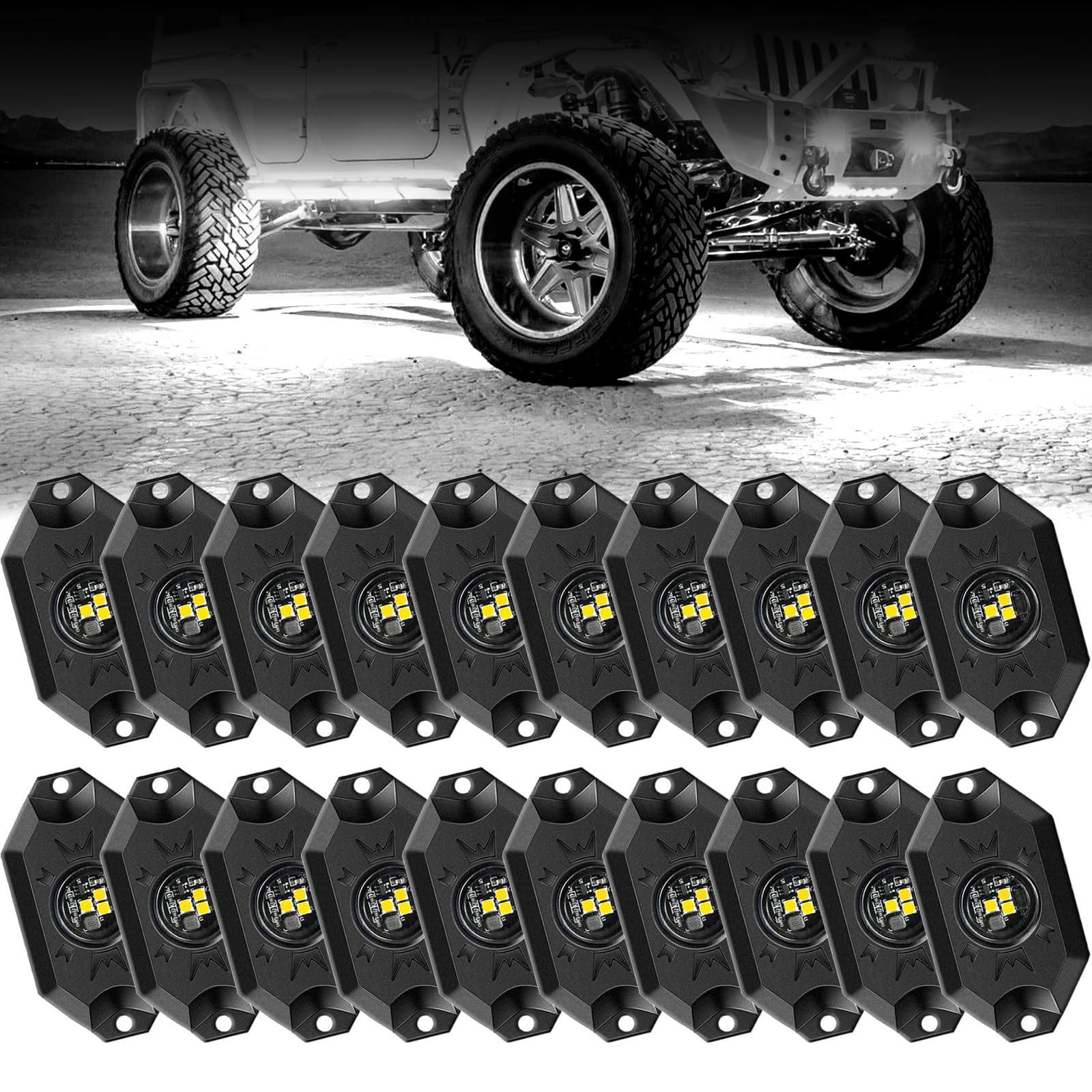 Hovano LED Rock Lights White 20Pods 6000K Waterproof LED Neon Underglow Light for Truck Car ATV UTV SUV Off Road Boat High Power